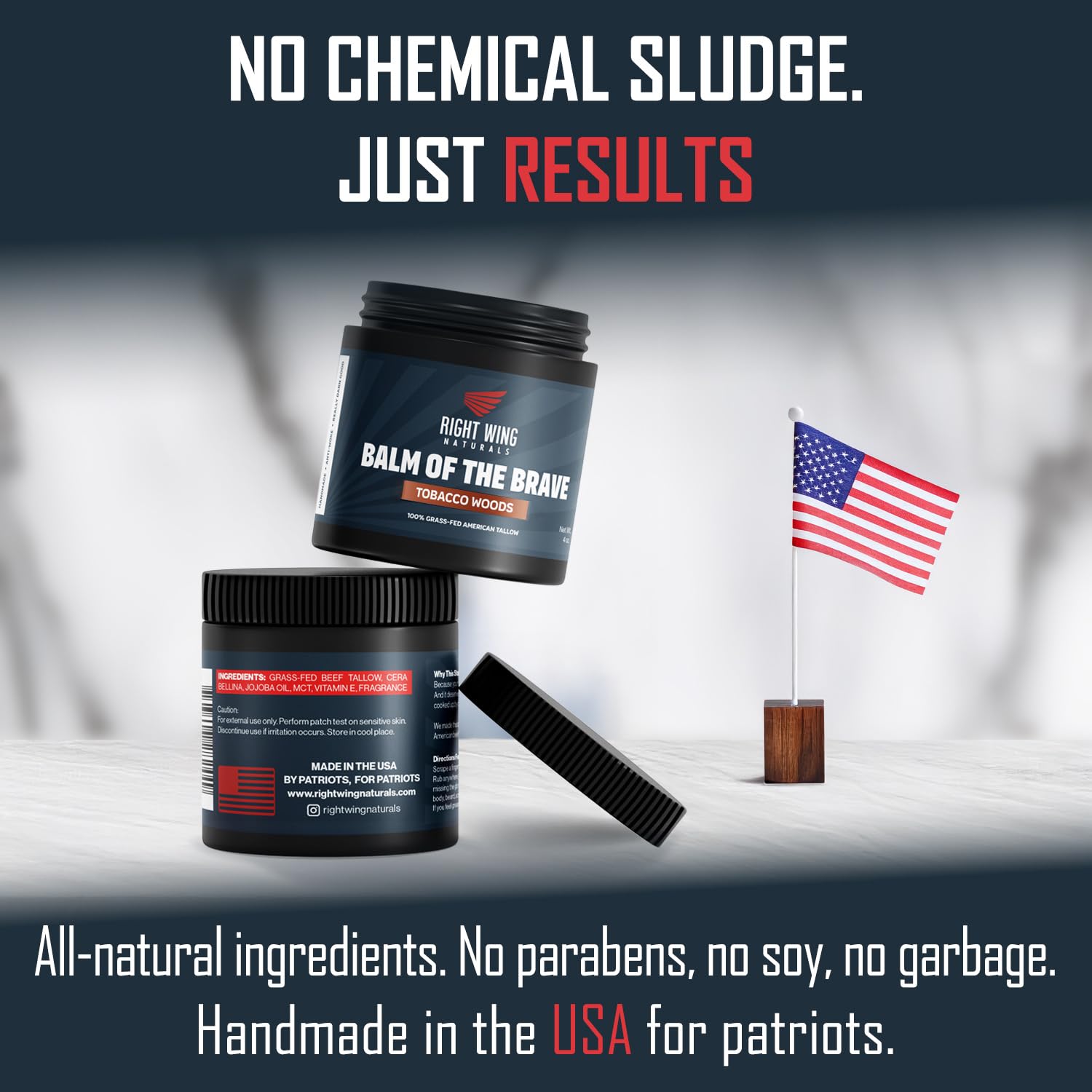 Right Wing Naturals Handmade Grass-Fed Beef Tallow for Skin - Moisturizing Beef Tallow Balm - Face & Body Butter for Soft, Smooth Skin (4oz, Bare Naked Unscented)