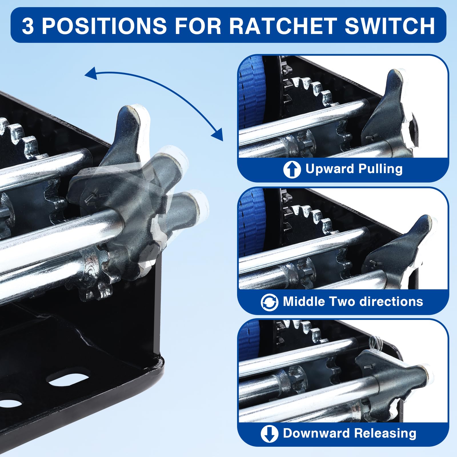 FreeTec Verricello manuale da 3500 lbs | Cinghia di sollevamento in poliestere da 10 m (50 mm) | Cambio a 2 marce per barche e camion