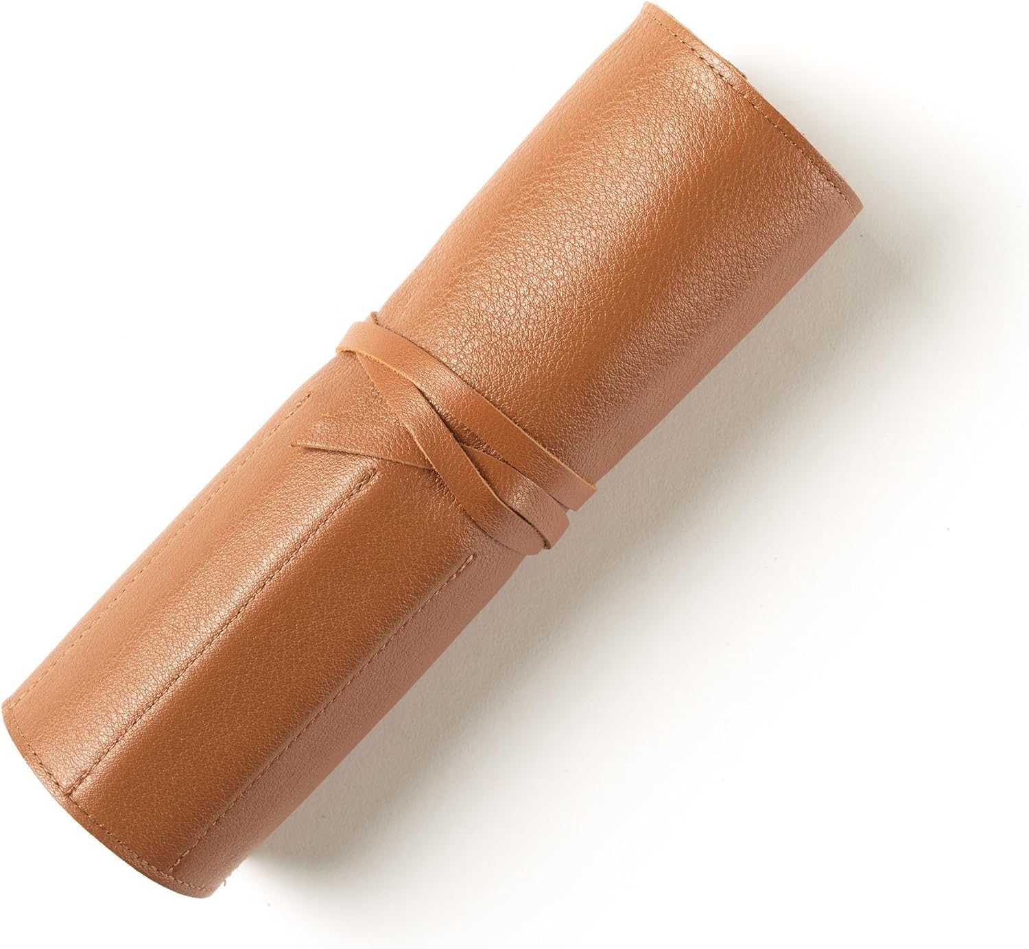 Leatherology Cognac Paintbrush Roll – Leather Brush Holder with Tie Closure, Unlined Interior & 8 Compartments for Paintbrushes, Art Tools, or Makeup Brushes
