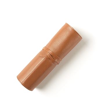Leatherology Large Makeup Brush Roll - 8 Brush Slots - Cognac