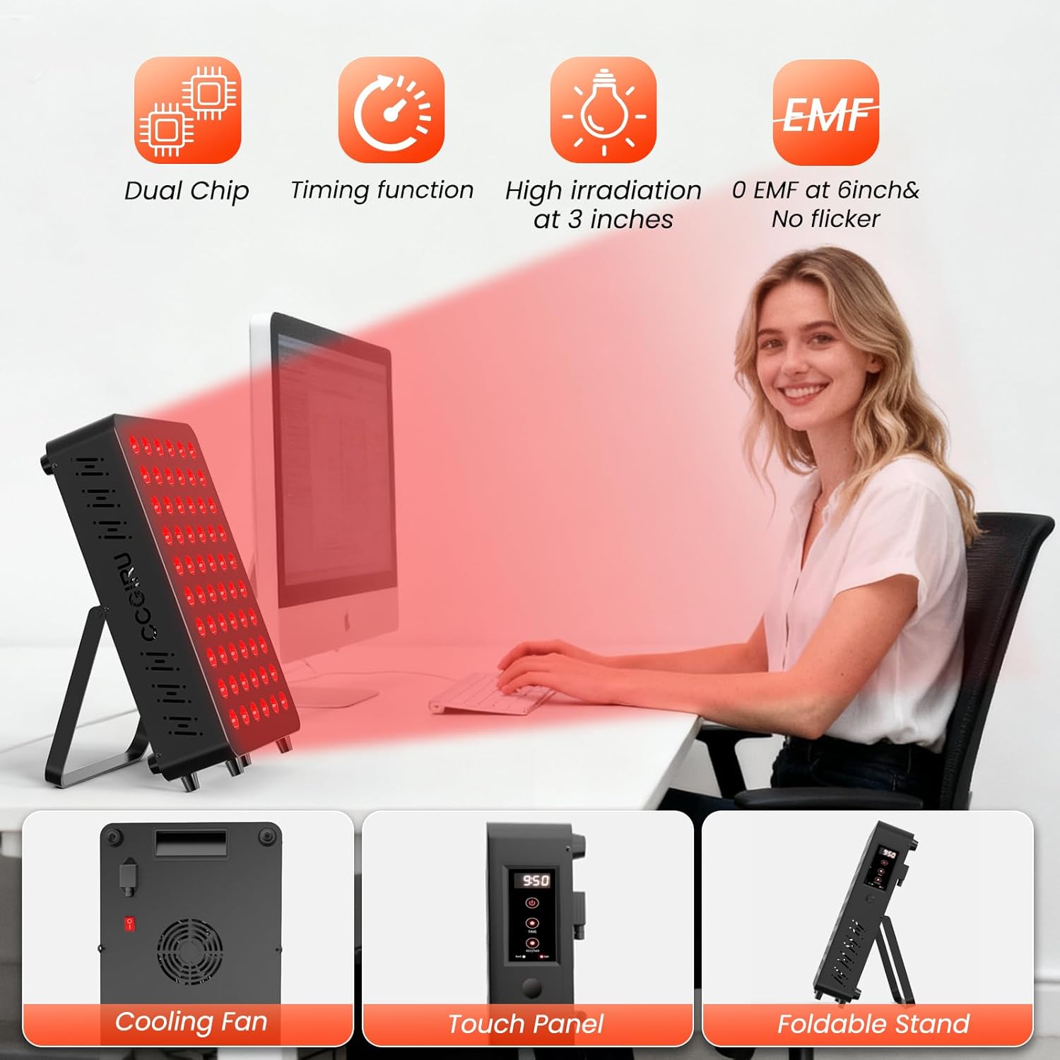 Red Light Therapy for Face & Body, 60 Dual Chip LEDs,660nm 850nm Near Infrared Light Therapy Panel, Flicker Free Clinical Grade Panel for Energy, Pain, Skin, Recovery, Performance - Image 3