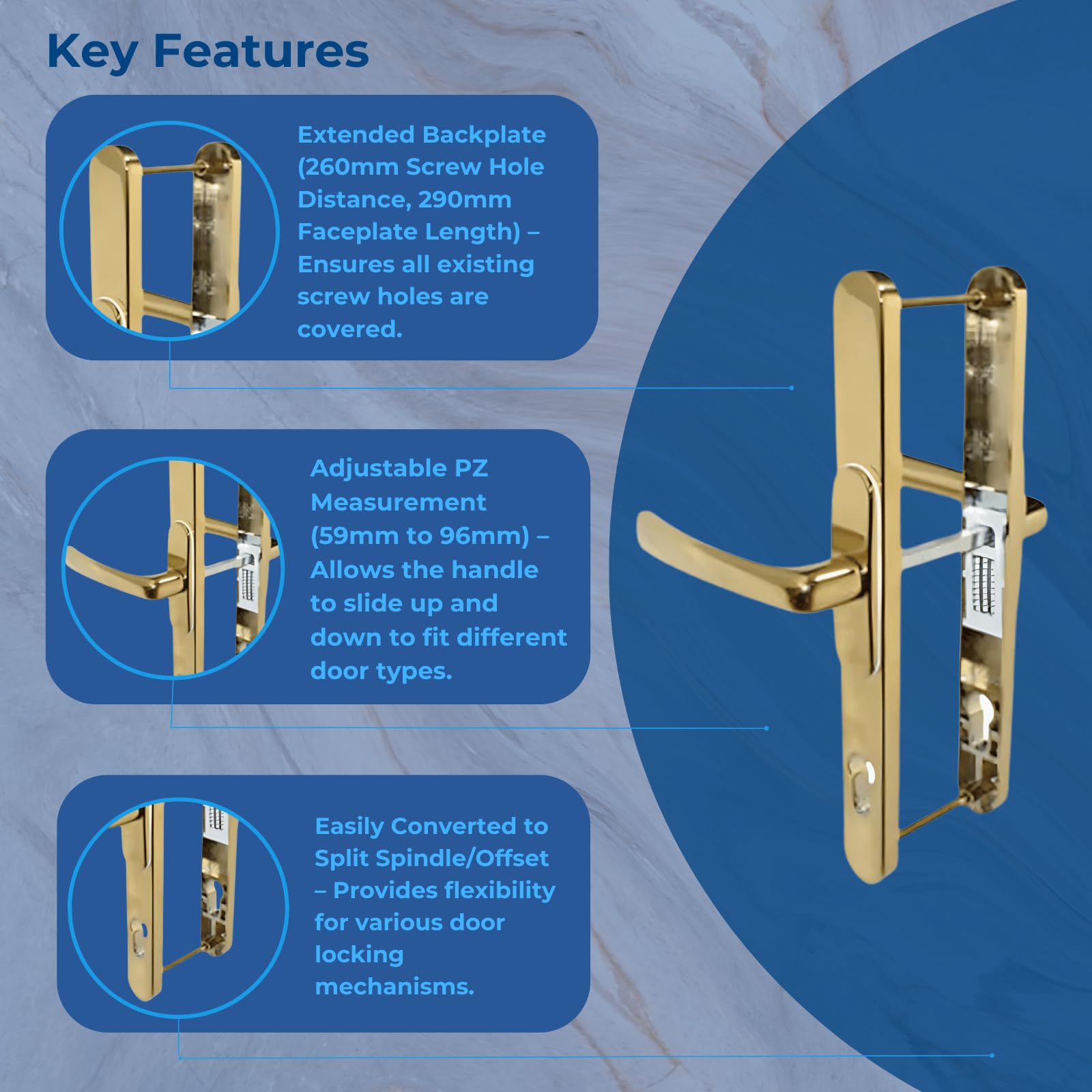 UPVCSTORE Universal Flexi UPVC Door Handle Set, Fully Adjustable PZ Centres (59mm to 96mm) - Image 3