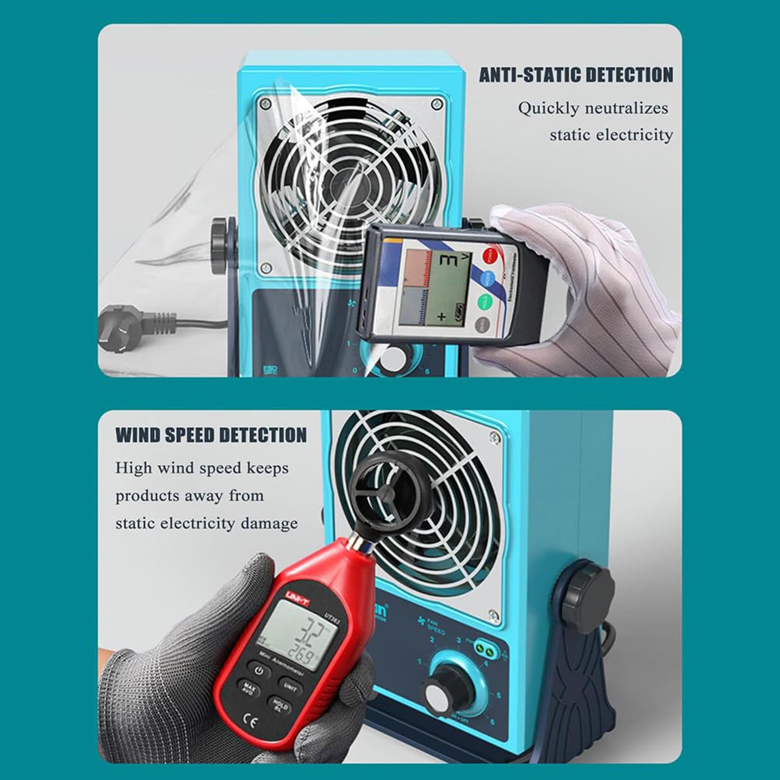 Ionizador Antiestático, Eliminador De Estática ESD De Escritorio, Soplador De Aire Ionizante, Volumen Máximo De Aire De 85 CFM, Ajustable Progresivamente