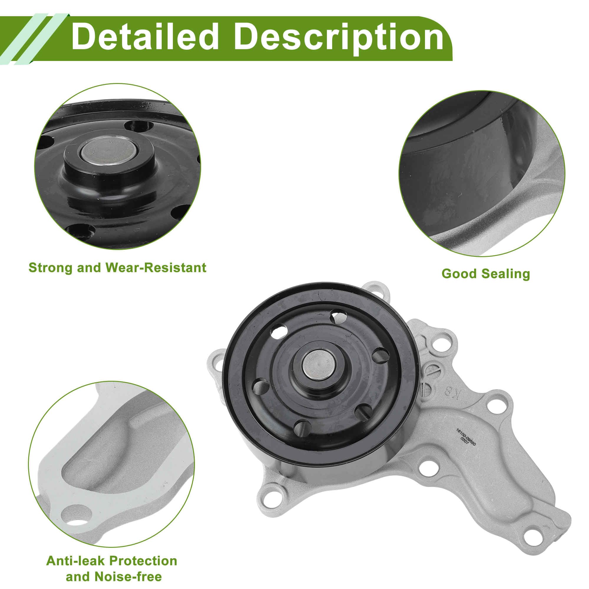 A ABSOPRO Pompa dell'acqua del motore per Toyota Camry 2017-2024 No.1610009660 Pompa dell'acqua di raffreddamento con guarnizione 1 Set