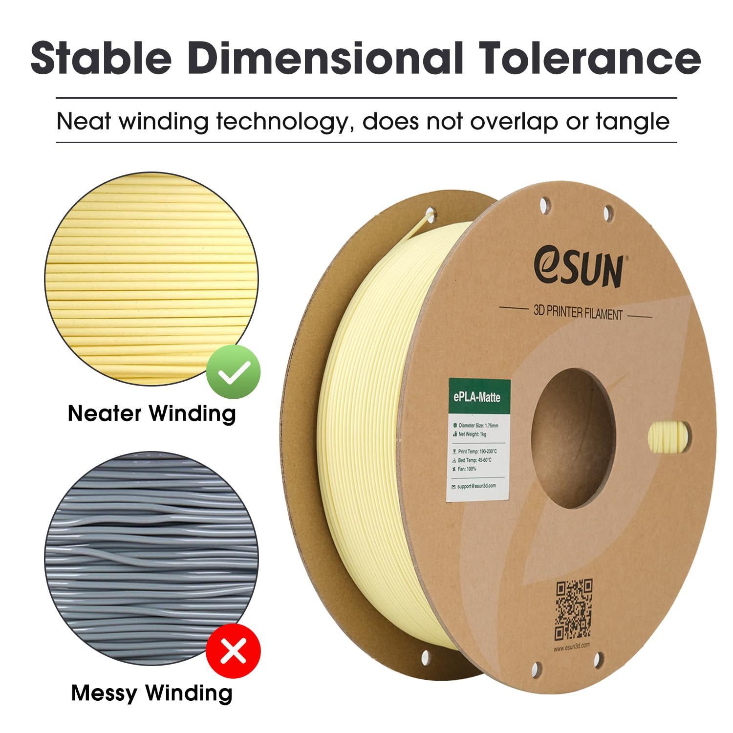 eSUN Filamento per Stampante 3D PLA Opaco Aggiornato,Filamento PLA Opaco da 1.75mm,Precisione Dimensionale +/- 0.02mm, Bobina da 1kg Filamento per Stampa 3D per Stampanti 3D,Giallo Mandorla Opaco