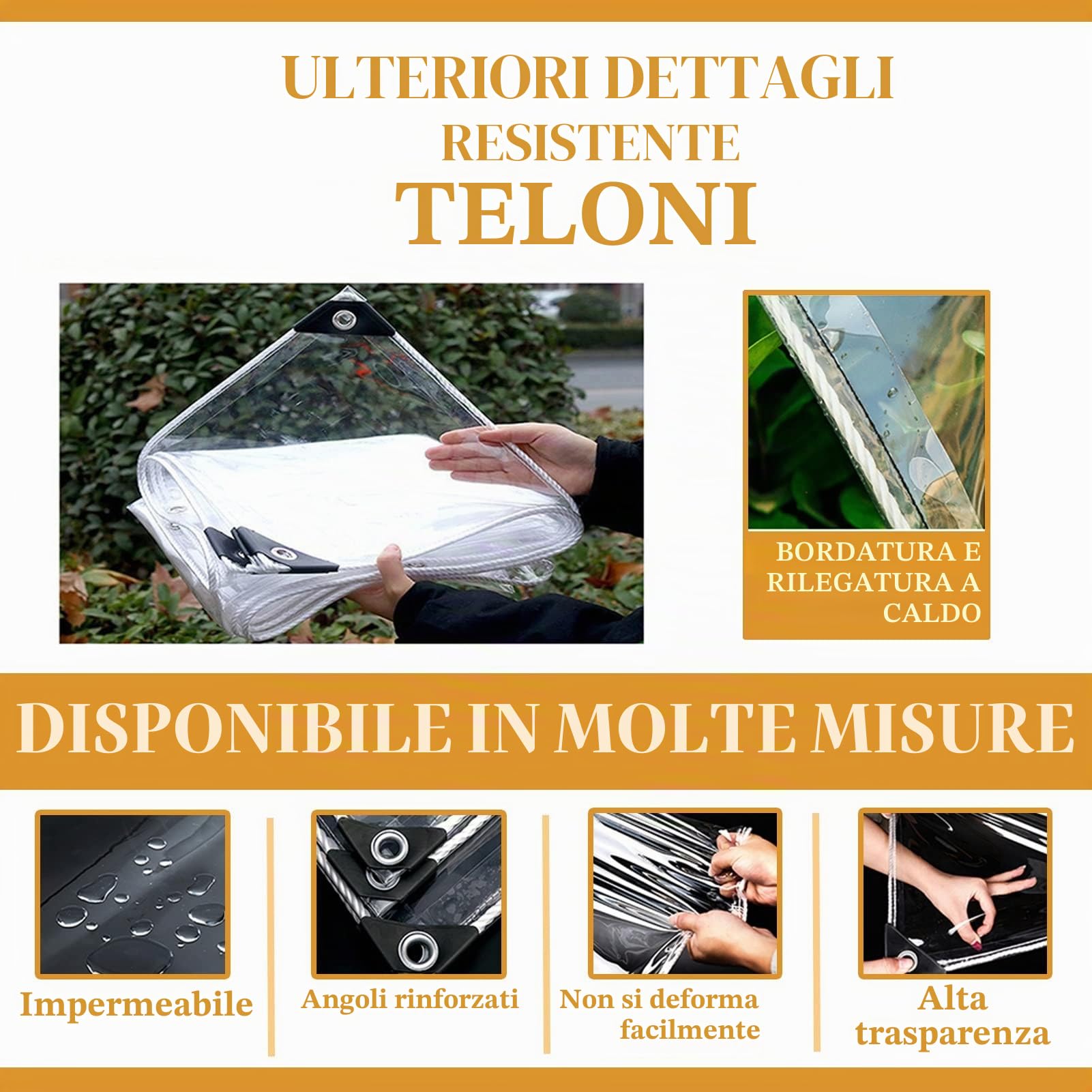 1.8x2m Telo Impermeabile Trasparente Occhiellato, 0.3mm Telone Antipioggia per Esterno, Telo Plastica Antivento per Balcone Giardino Gazebo