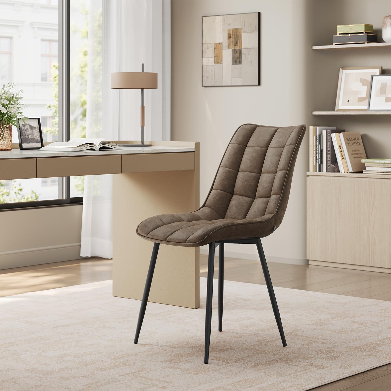 WOLTU Esszimmerstühle 2er Set, für Wohnzimmer Küche Esszimmer, Küchenstühle gepolstert mit Rückenlehne, Sitzfläche aus Kunstleder, mit Metallbeinen, bis 150 kg belastbar, Braun