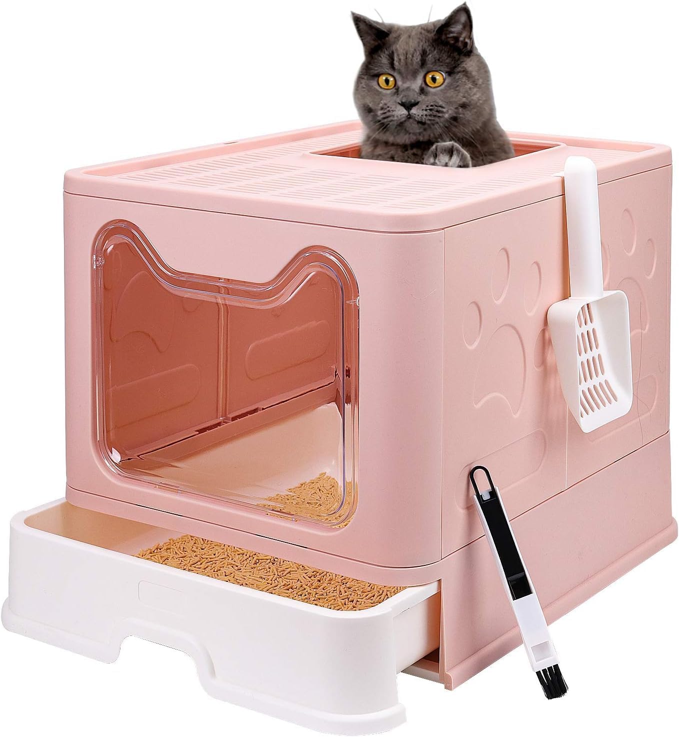 Gagee Foldable Cat Litter Box with Lid, Enclosed Cat Potty