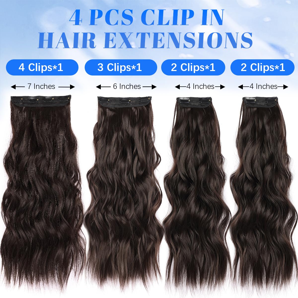 JIAMEISI Clip in Hair Extensions 4PCS Full Head Long Wavy Hair Extensions Synthetic Fiber 22 Inch 200g Clip in Thick Hairpieces for Women/Girls (#6A Dark Brown) - Image 3