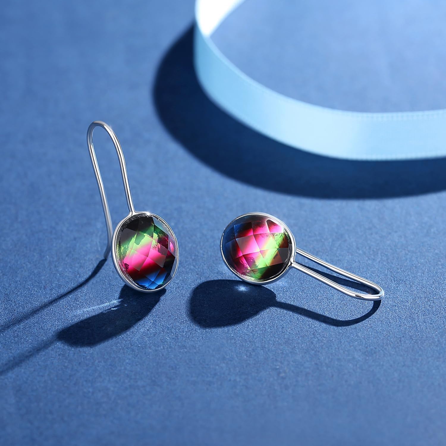 MetJakt Orecchini pendenti da donna in argento 925 con vera pietra naturale e cristalli colorati con glitter che cambiano colore, gioielli da donna, nan, cristallo