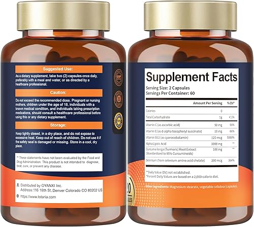 Miniatura 9 de Totaria Ácido alfa lipoico de 1000 mg Suplemento de ALA antioxidante para neuropatía, apoyo a la salud nerviosa, desintoxicación hepática,