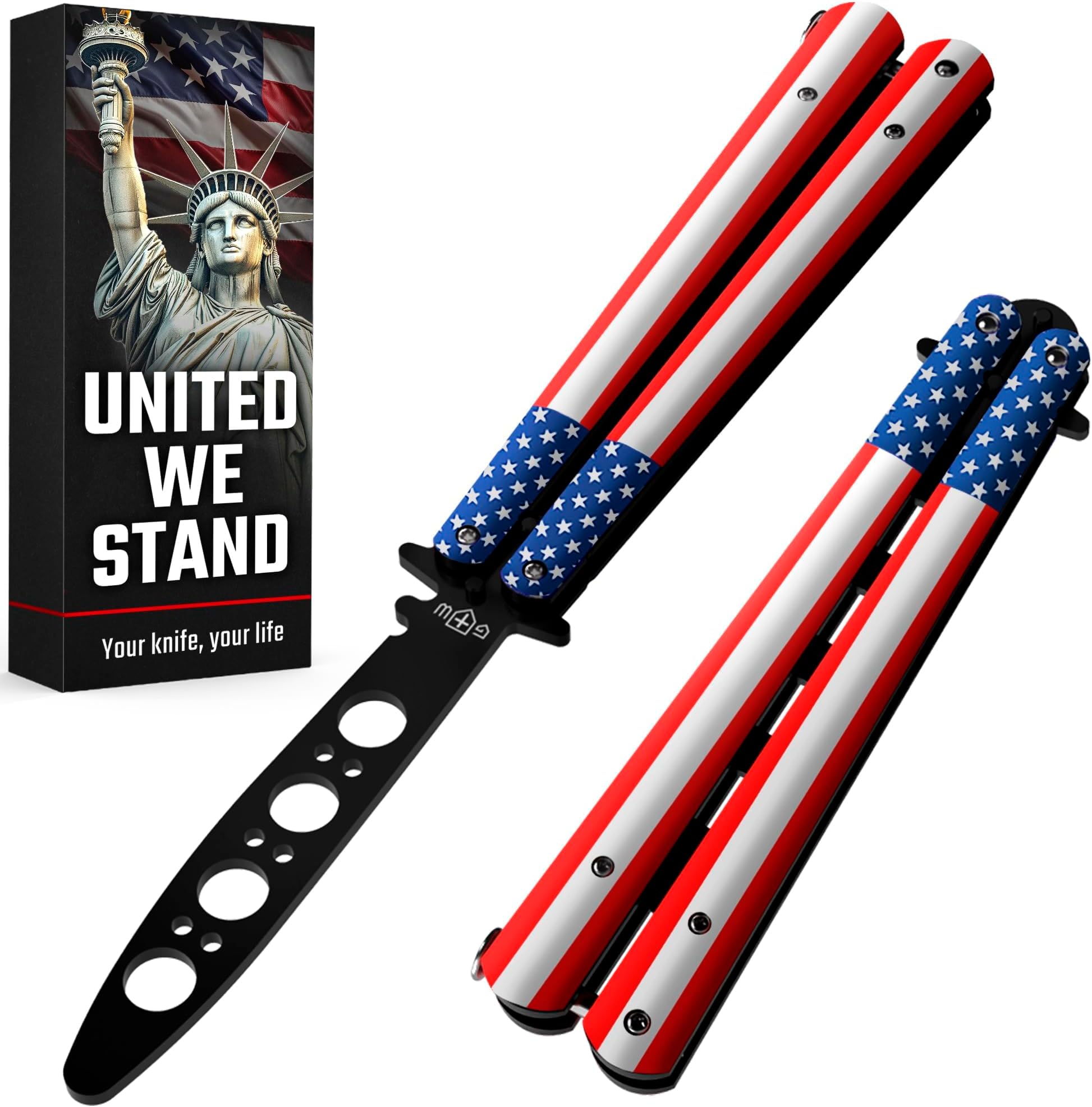 Butterfly Knife - Balisong Trainer - American Practice Butterfly Trainer with Sure Spring Latch - Balisong Knives NOT Real NOT Sharp Blade - Full Stainless Steel Fake Dull Trick CSGO Fidget Toy K14 U