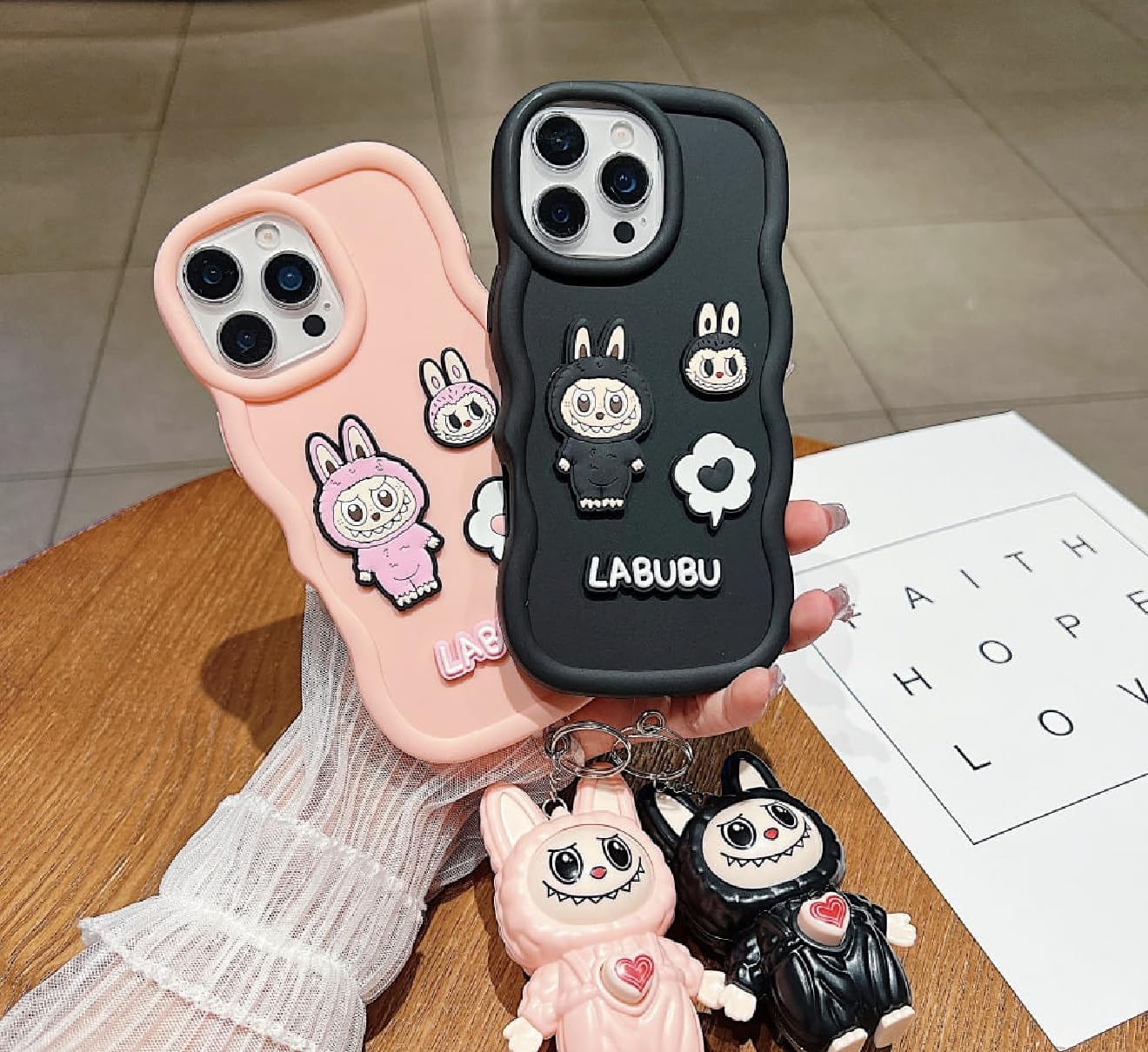 CASE COLLECTIVE X Cute 3D Labubu Character Silicone Phone Case for iPhone  15 Pro Max with Dangling Keychain Charm, Black : Amazon.in: Electronics