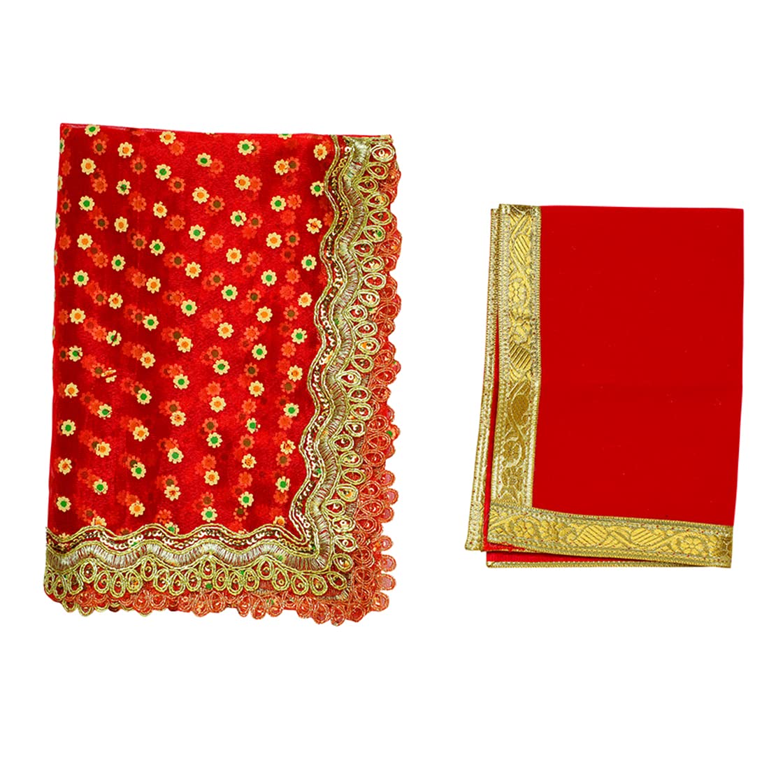 Aditri CreationAditri Creation Set of 2 Decorative Chunari/Chunar/Chunni Cloth+Pooja Mat/Aasan for Indian Traditional Multipurpose Pooja Festival Decorations Item (Size :- chunari -15"x10", Mat -10"x6") (Red)