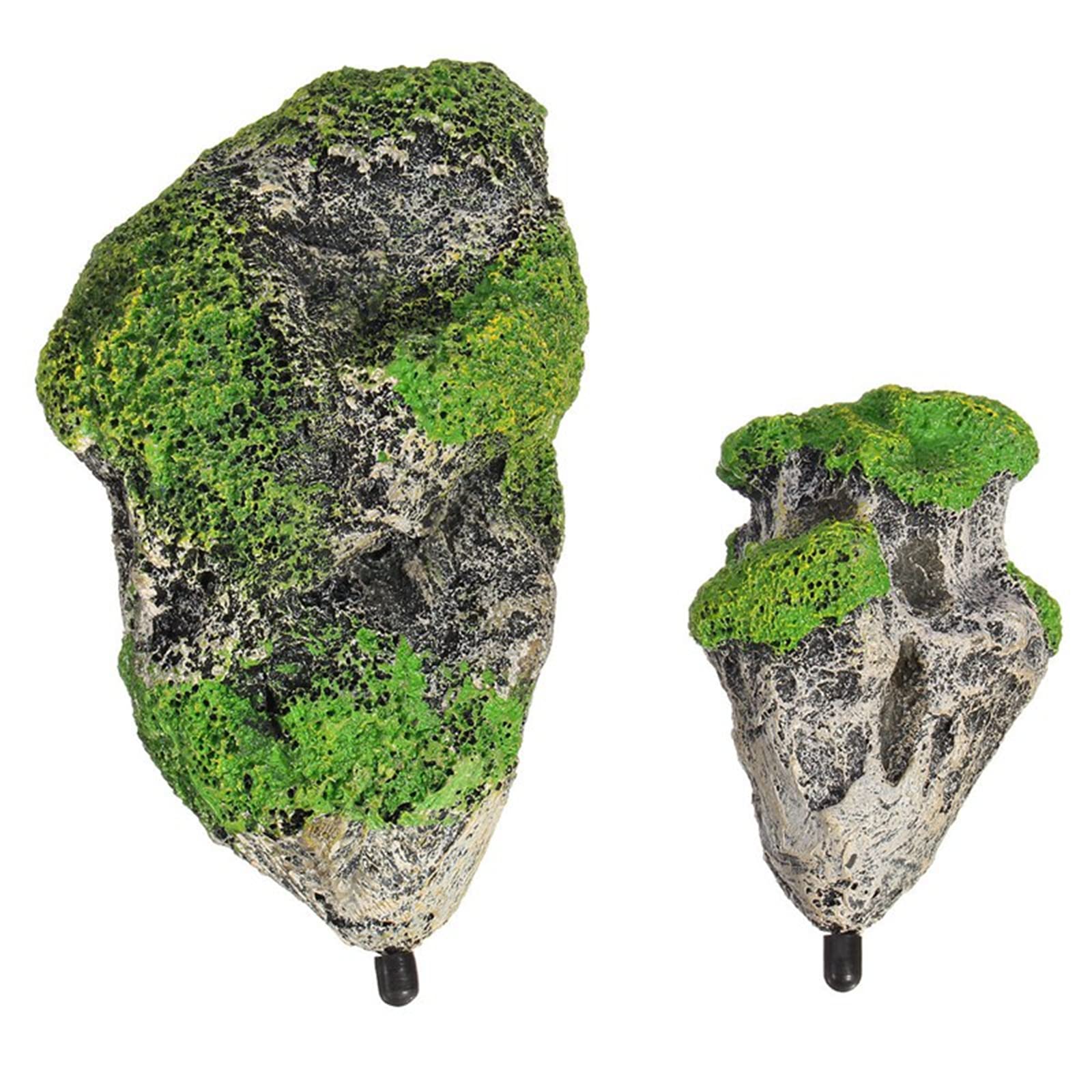 WANGCL 2 rocas artificiales flotantes para acuario, piedra artificial flotante para decoración de acuario, adorno de pecera con ventosa y alambre