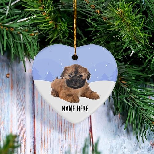Miniatura 2 de Adorno de árbol de Navidad con nombre personalizado Shih Tzu Puppy Marrón, Cerámica de corazón, regalos de texto personalizados para mamá de perro