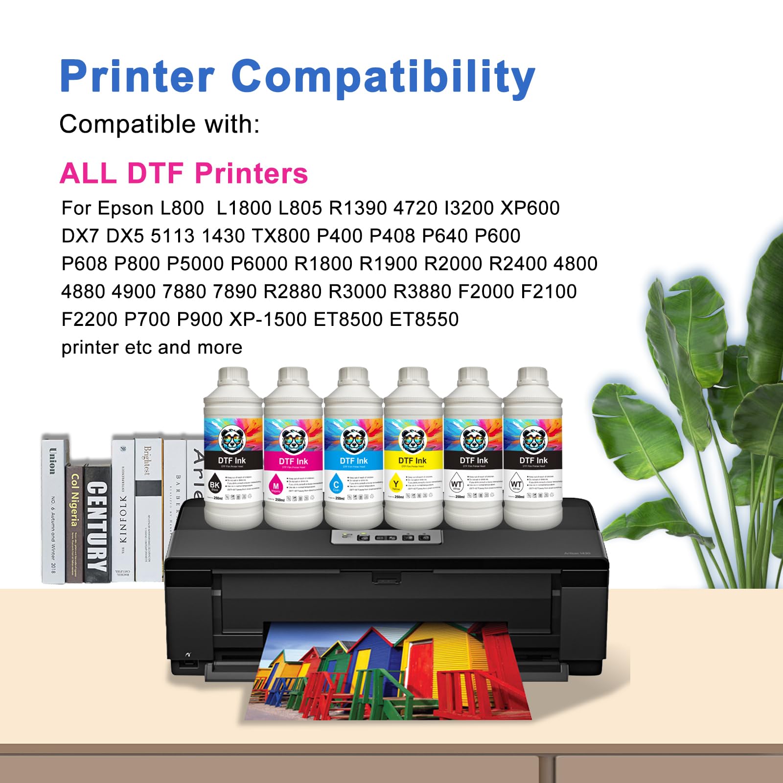 DTF Tinte 1500ml, DTF Transfertinte für DTF Nachfülltinte kompatibel mit Epson DTF Drucker DX5 DX7 R2400 P400 P800 XP600 I3200 4720 TX800 ET-8550, XP-15000, L1800, L805, R1390(CMYK+2WH)