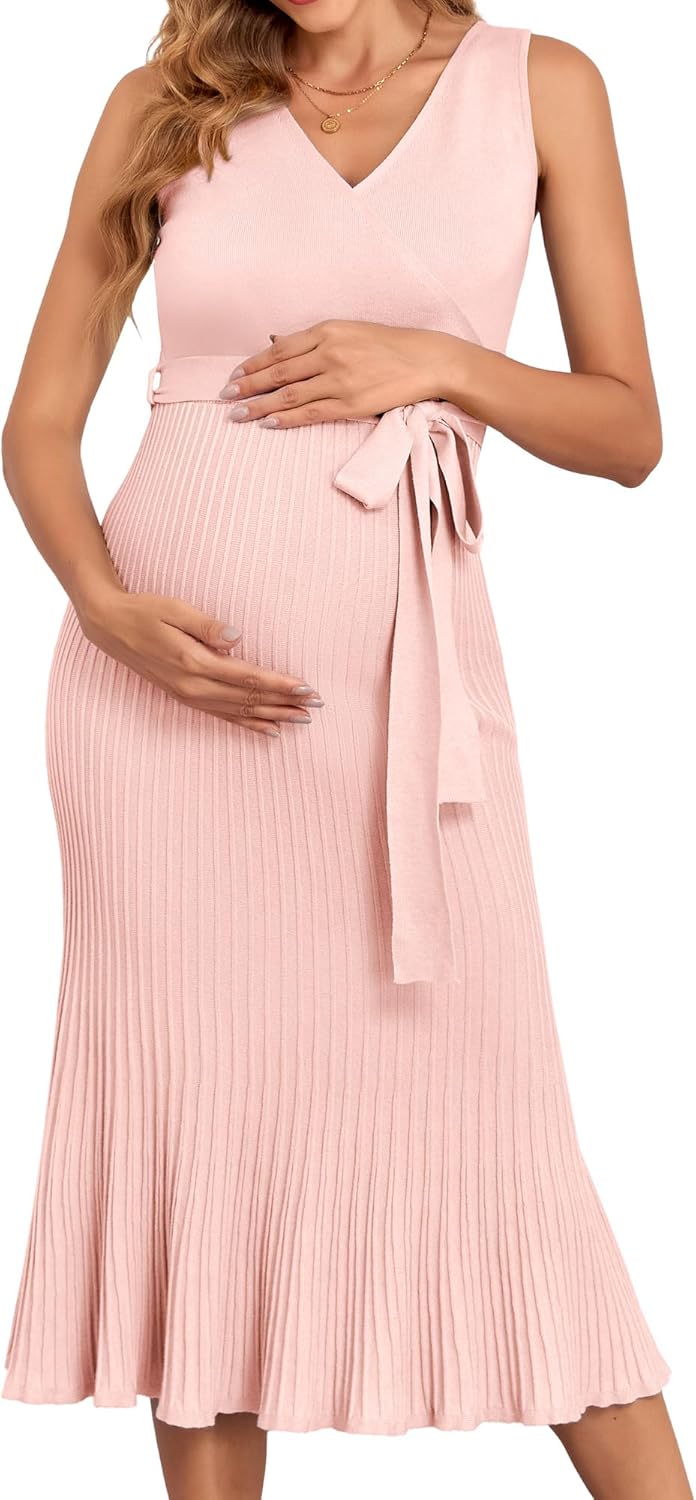 V FOR CITY Spring Summer Maternity Dress Knit Midi Pregancy Dresses 2025 Casual Nursing Clothes Sleeveless S-XL