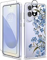 Vista 69 de GVIEWIN Funda protectora para Samsung Galaxy S25, transparente floral, delgada, a prueba de golpes, para mujer, no se pone amarilla, con protector