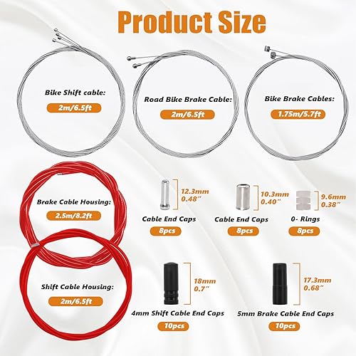 Miniatura 9 de Universal Bicycle Brake Cable and Shift Cable,Bicycle Shift Derailleur Cable & Brake Cable Housing Kit with Brake Cable End Caps and O-Rings for