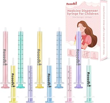 Baby Medicine Dispenser 5ML/10ML Syringe For Children,Oral Syringes, Liquid Plastic Syringe Without Needle,Leak proof Dosing Tools,5 Uniquely Colour Syringes - 10 Pack