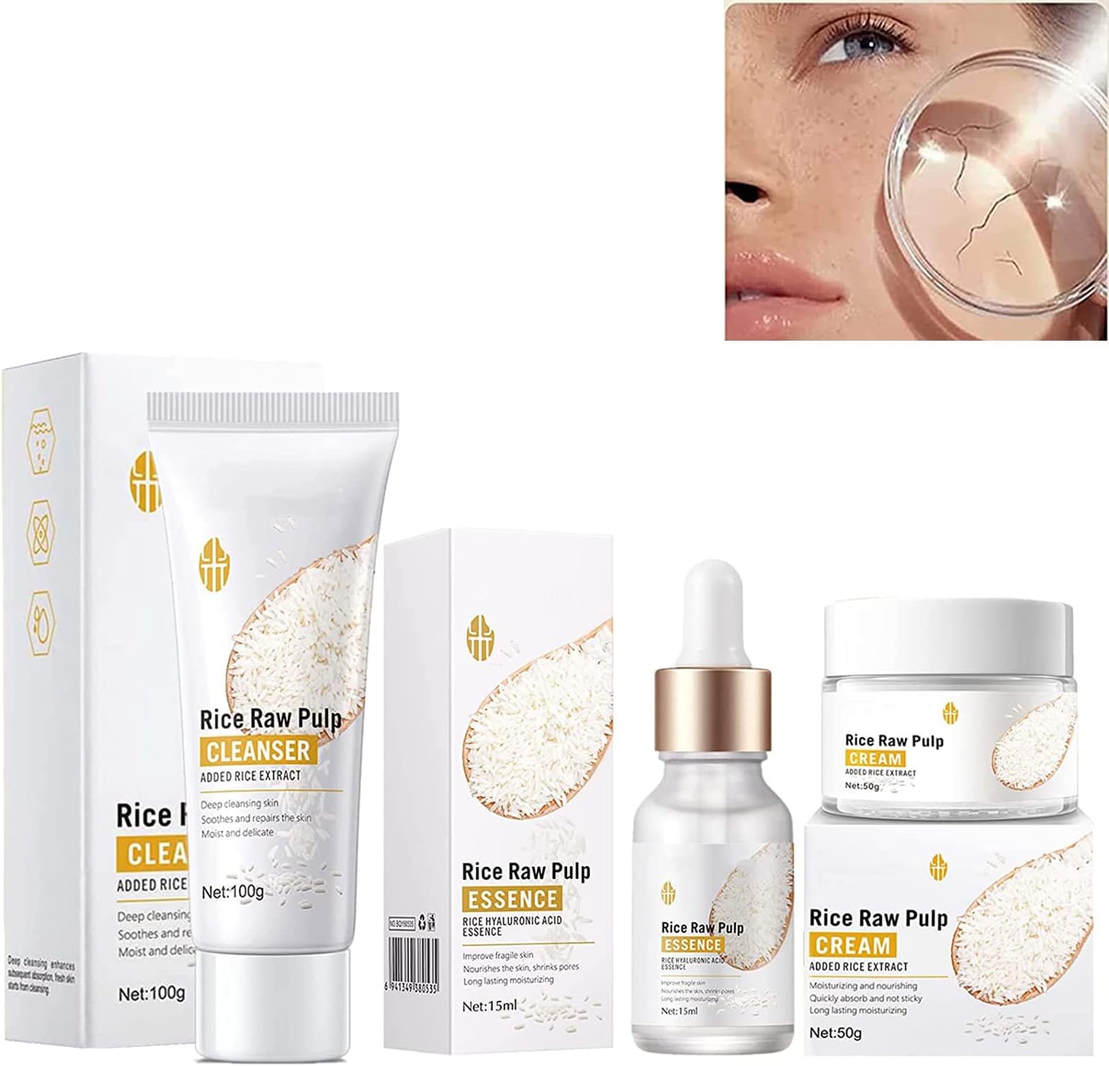 Crema De Arroz Para Blanquear La Piel, Crema De Arroz Para La Piel De Cara Y Cerrar Los Poros Quitar Manchas, Colageno Crema, White Rice Serum for Face, Deep Moisturizing Nourish Facial Serum (1 set)