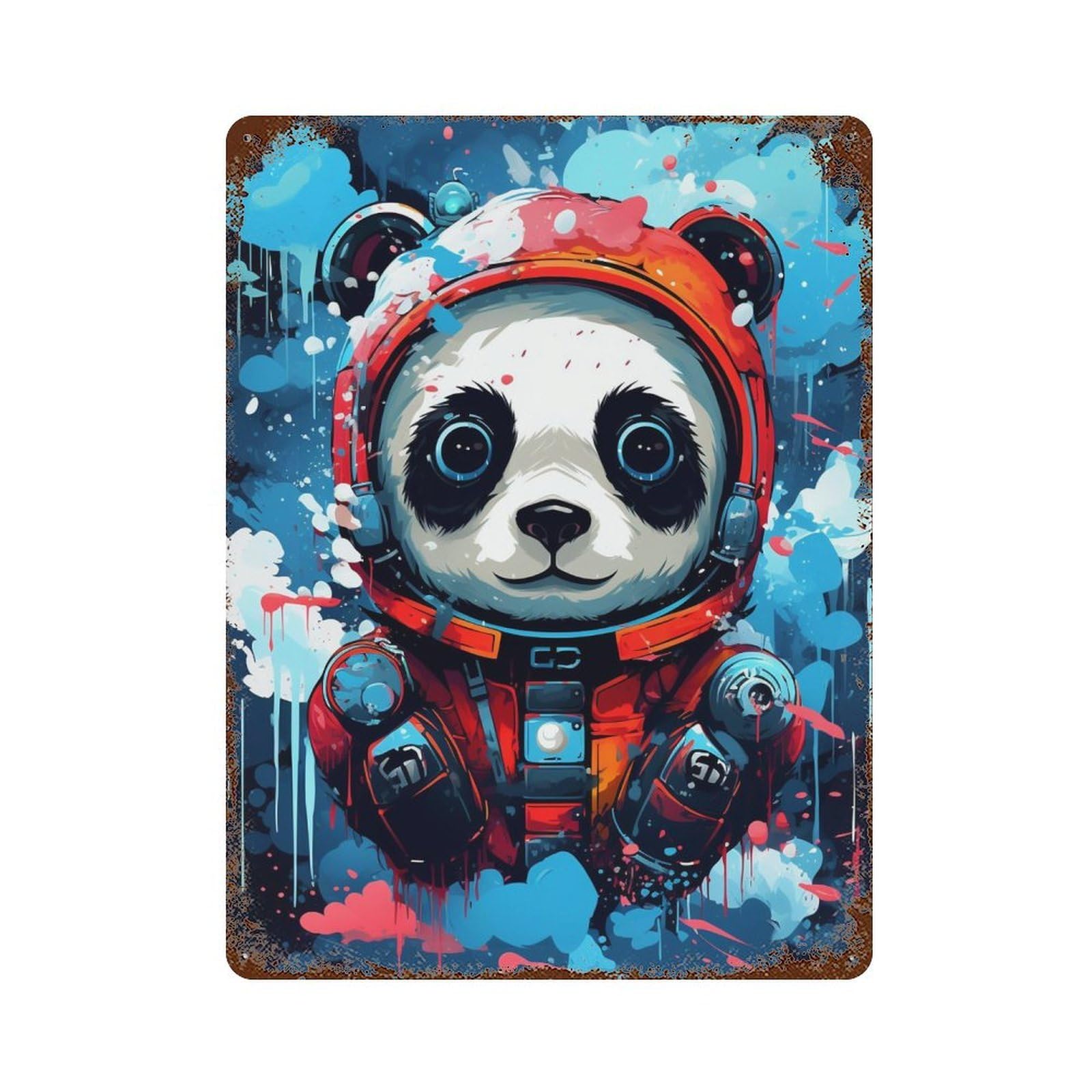 Panda Astronaut Space Suit-8 Vintage Metal Tin Sign 15.7"x11.8", Ideal for Basement, Hobby Room And Garage Decor