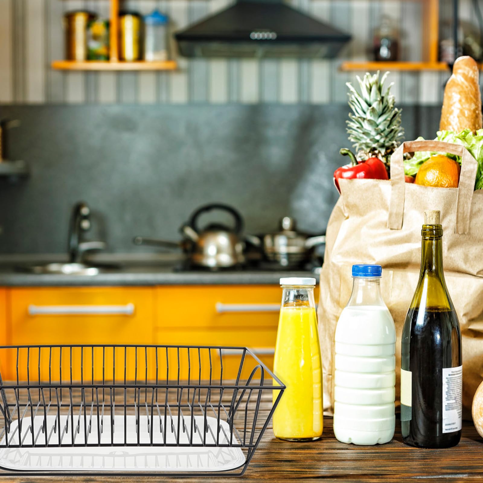 Estante multifuncional para platos de cocina con bandeja de goteo, acero inoxidable y polipropileno, secado rápido, fácil de limpiar, soporte para platos para encimera y ahorro de espacio