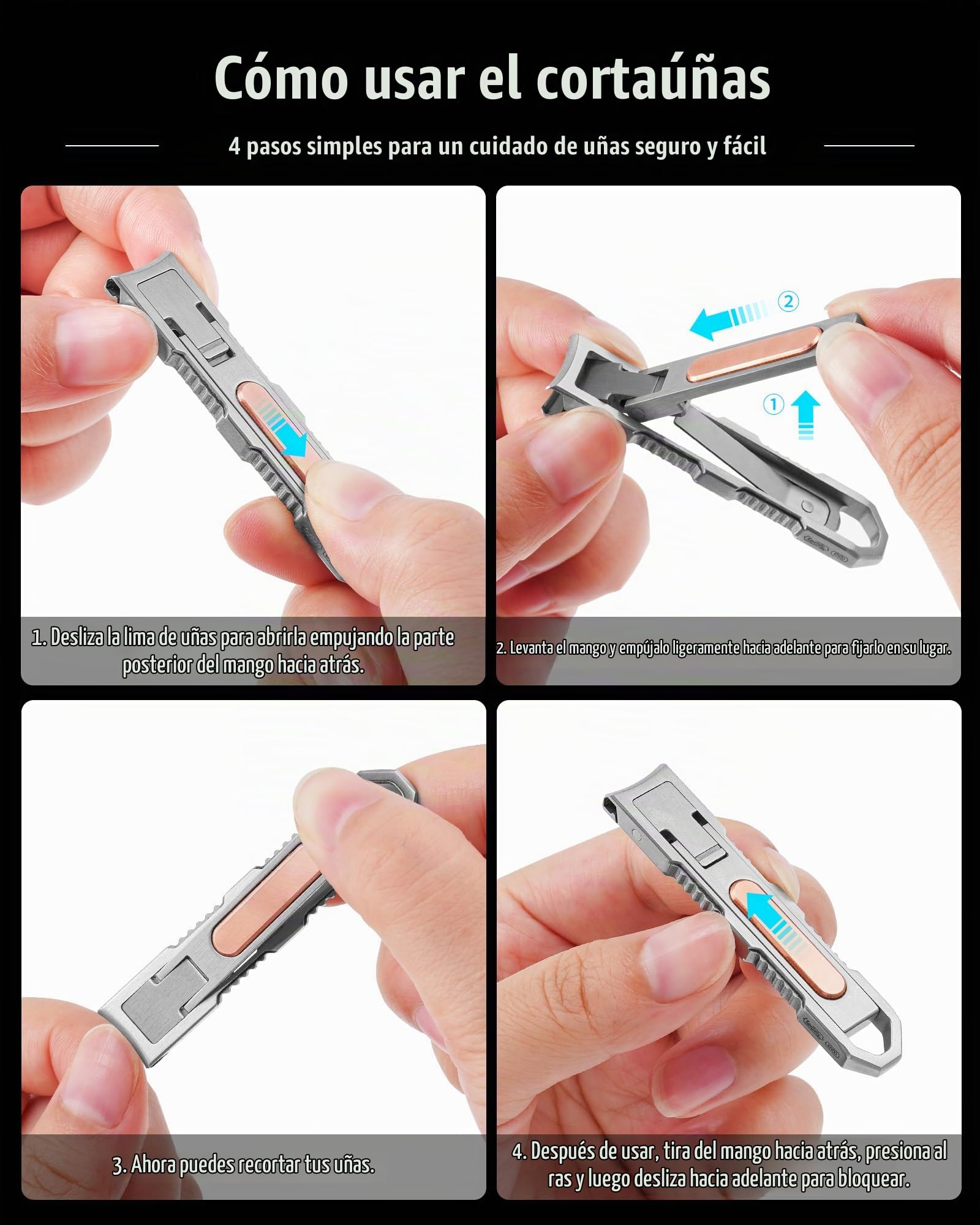KeyUnity KN00 EDC Cortaúñas Plegable con Lima, cortaúñas Curvo, Acero Inoxidable alemán 4116 para Viajes y Transporte Diario