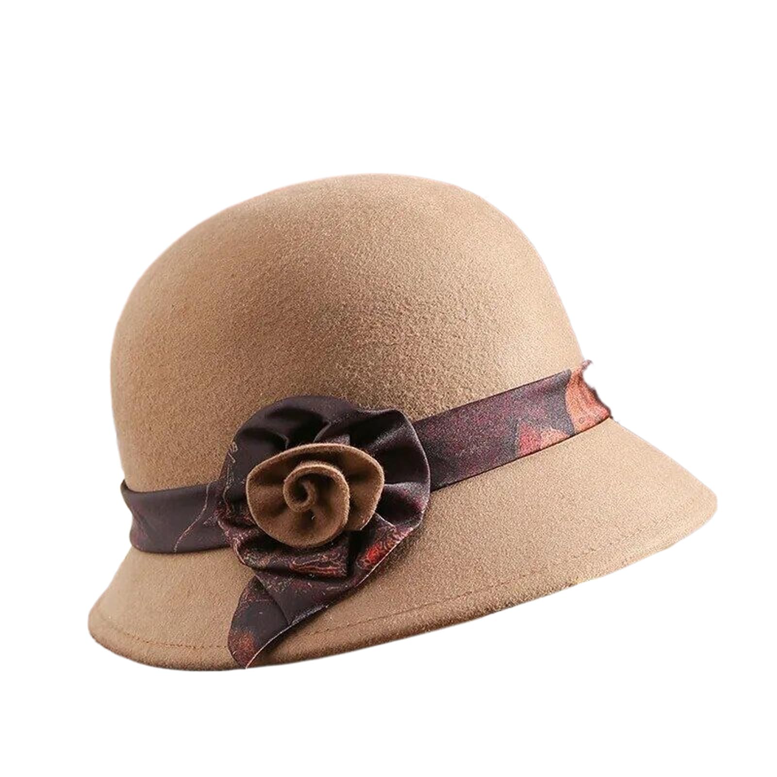 Eleganti Cappelli da Pescatore per Donna Matrimonio e Chiesa Primavera Autunno Feltro di Lana Fedora Signore Caldo Berretto Femmina (khaki95658cm M)
