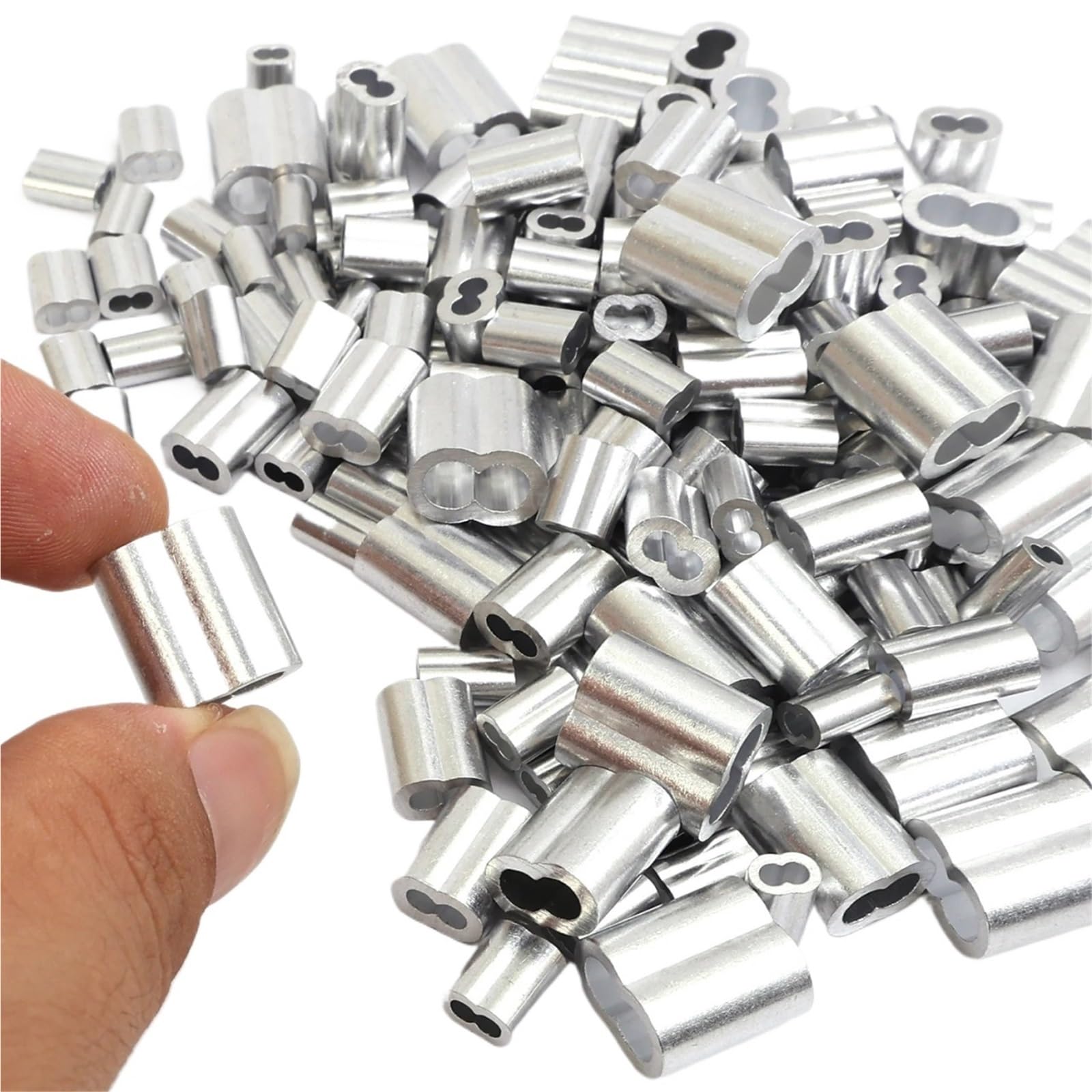 Manicotto ad anello a crimpare in alluminio, Morsetti con manicotto in alluminio a 8 forme for fune in acciaio da 1,5-4 mm, doppio foro, confezione multipla(M4x200pcs)