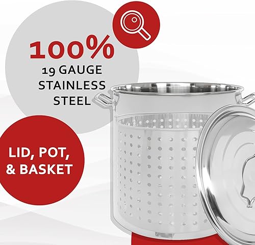 Miniatura 4 de CONCORD Olla de acero inoxidable con cesta de vapor. Utensilios de cocina ideales para hervir y cocinar al vapor (24 cuartos de galón)