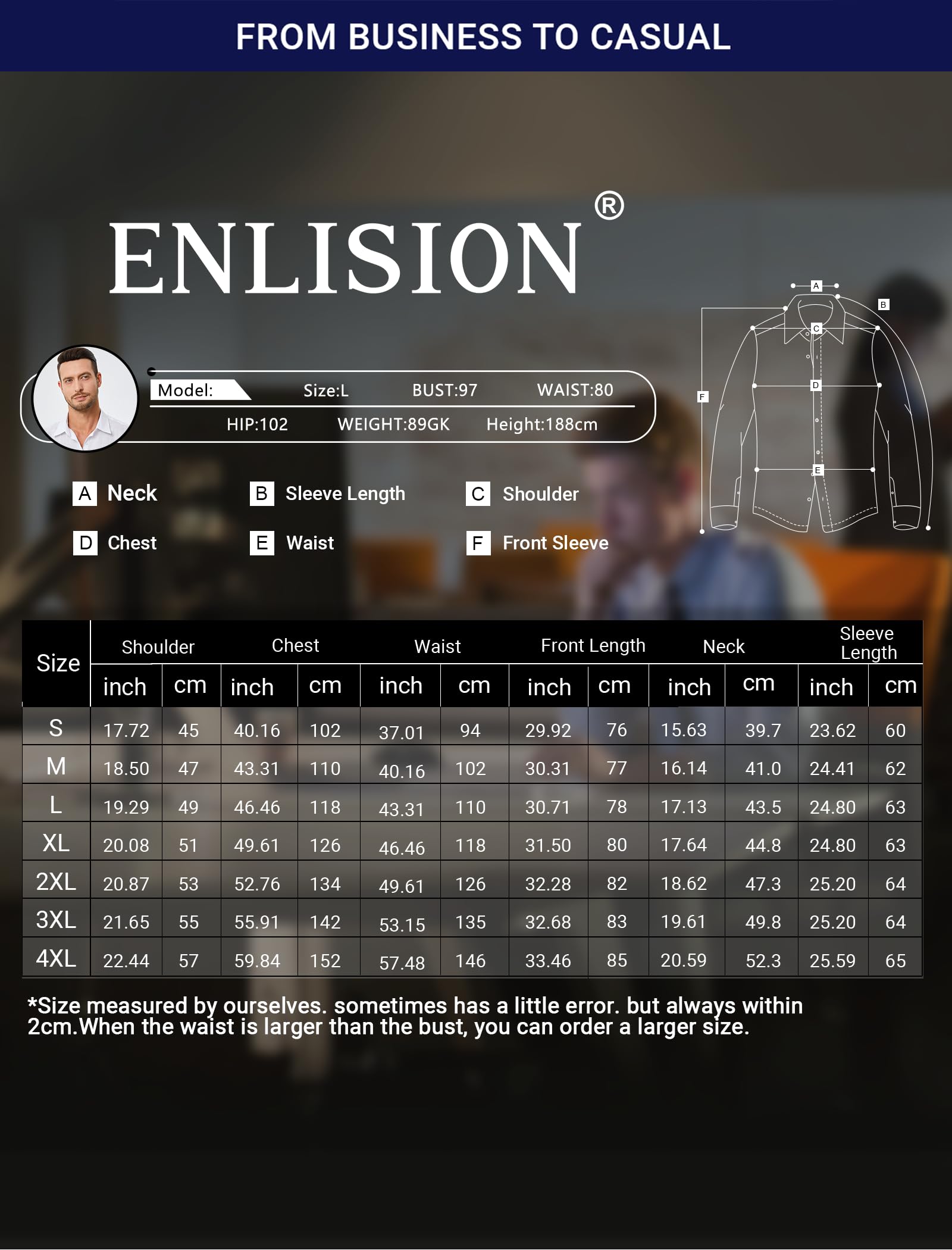 Enlision Camisa de Vestir para Hombre Manga Larga sin Plancha Elastica Cuello con Botones Antiarrugas Ajuste Regular Camisas Traje Negocios Formal Boda con Bolsillo