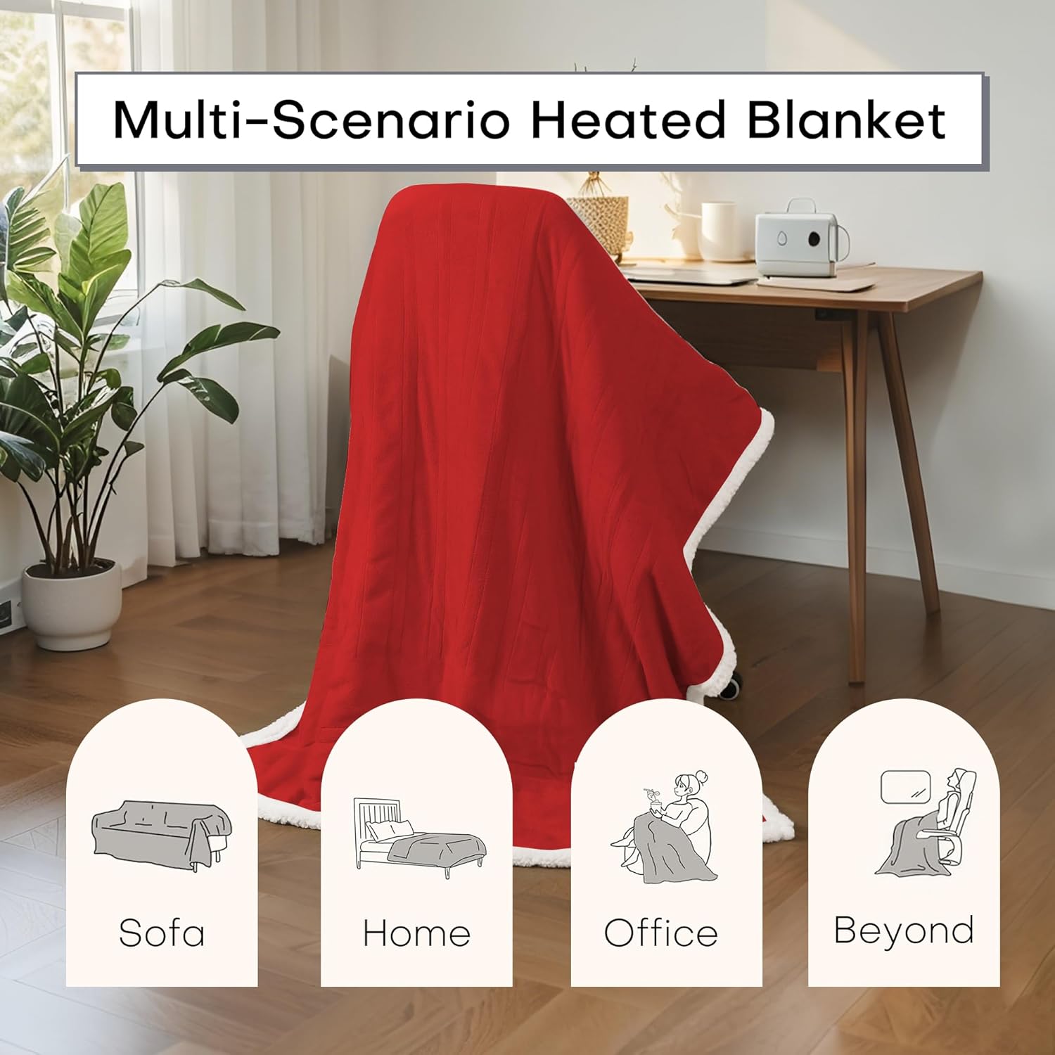 Electric Heated Blanket Twin Size 62"x84" - Dual-Sided with Microplush & Sherpa Fabric, 4 Heat Settings & 10 Hours Auto Off, Machine Washable - Red - Image 6