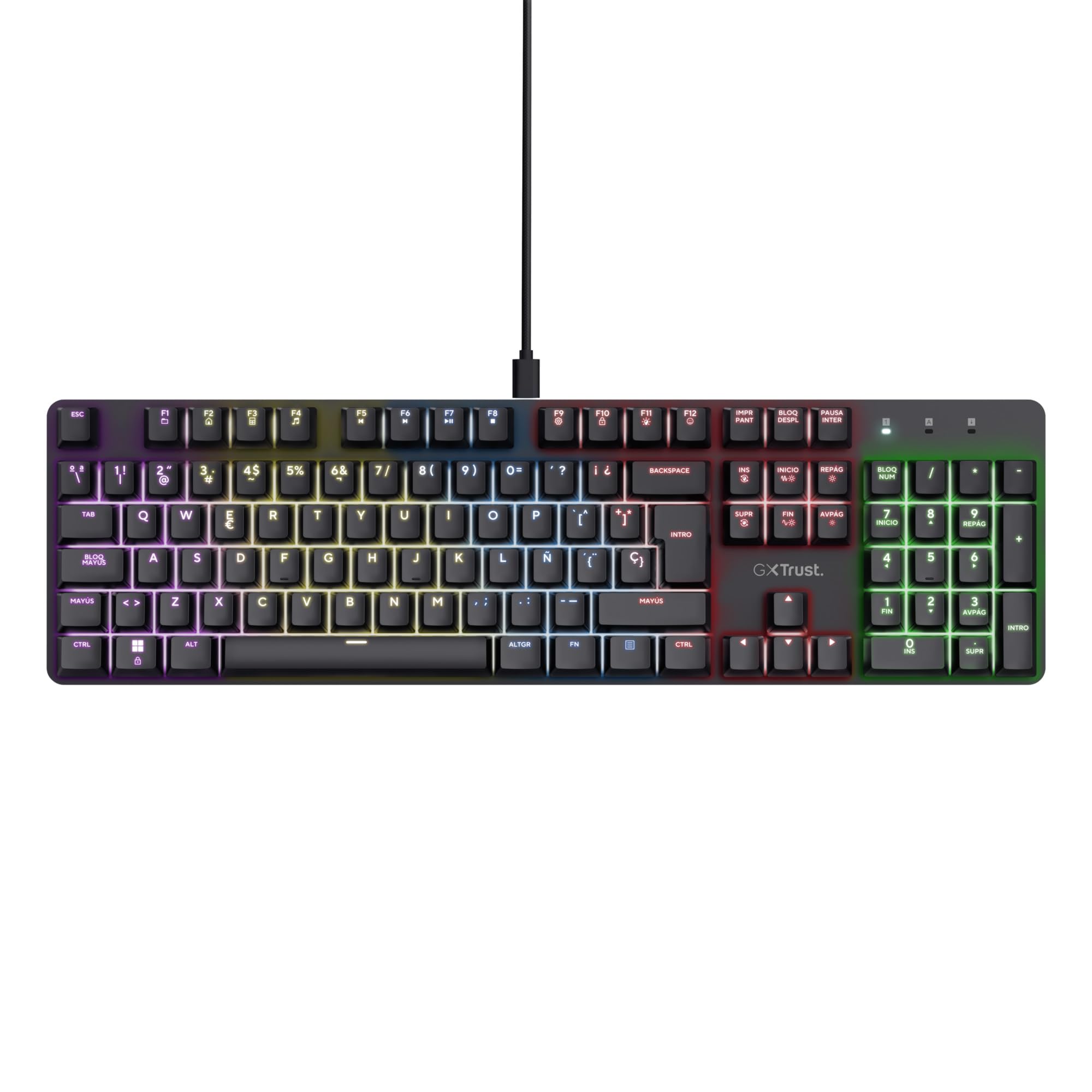 GXTrust 871 Zora Teclado Mecánico Español QWERTY con Iluminación RGB, Interruptores Lineales Huano, N-Key Rollover Anti-ghosting, Teclado Gaming Programmable con Cable USB para PC Portátil