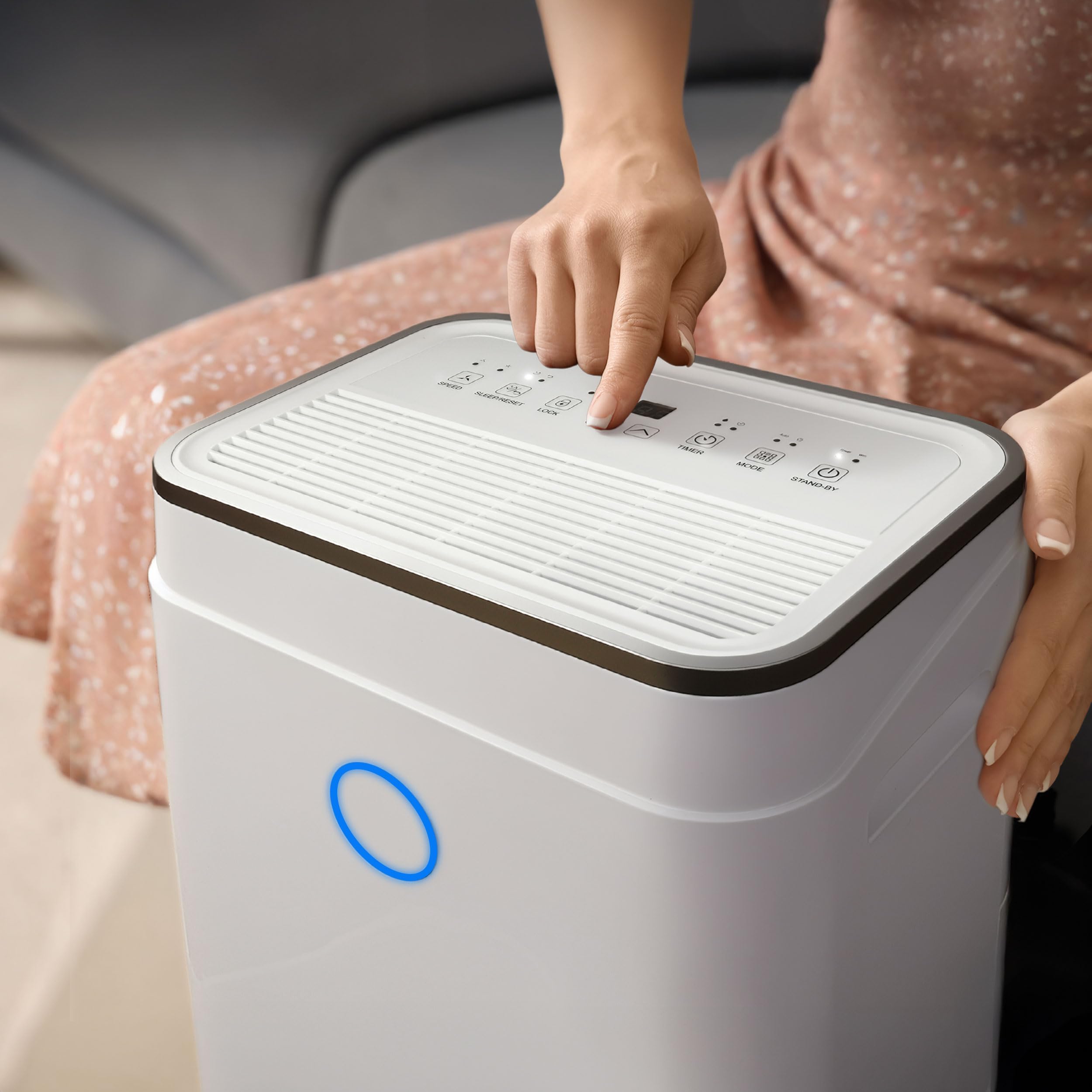 EBERG AZARI osuszacz powietrza 20 l/24 h, higrostat, suszenie prania, zbiornik 6,5 l, LCD, timer, ciągły drenaż, do domu i piwnicy, biały