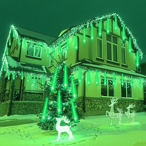 Miniatura 7 de Luces de Halloween para exteriores, luces de Navidad de lluvia de meteoritos para decoraciones de Halloween, 8 tubos de 192 luces LED de nieve que