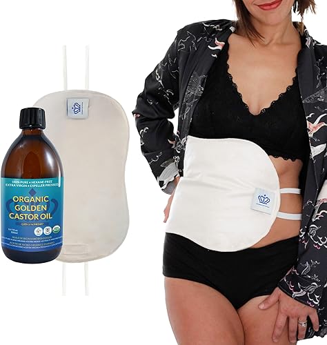 QUEEN OF THE THRONES Paquete de aceite de ricino para el hígado, sin calor, menos desorden, reutilizable, franela de algodón orgánico, ajuste