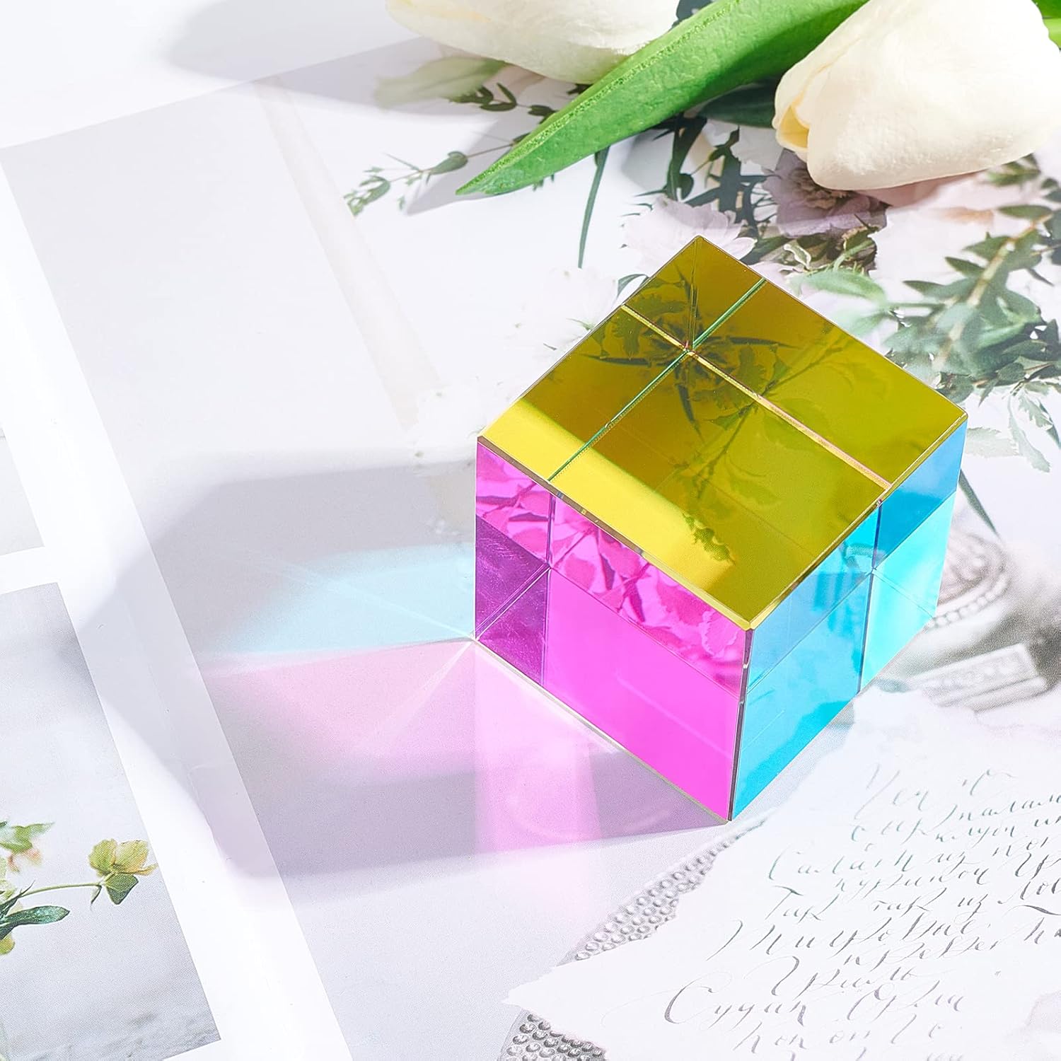 FINGERINSPIRE Color Cube 2inch K9 Glass Prism Special Cube RGB Dispersion Prism Multi-Color Toys Prism Crystal Cube for Desktop Decor Prism Light Changing Cube for Gift Optical Teaching Tool