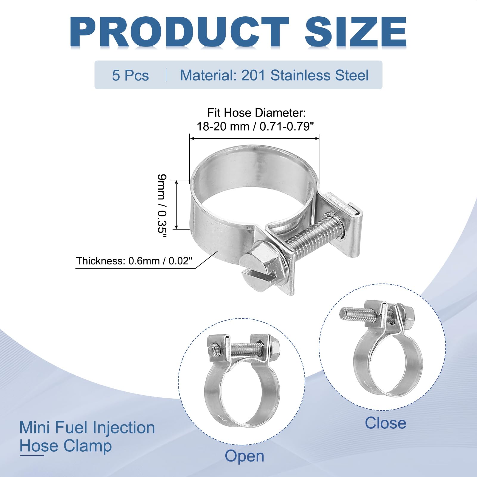 PATIKIL 5 Pcs 18-20mm Mini Fuel Injection Hose Clamps Stainless Steel Adjustable Clamp - Image 2