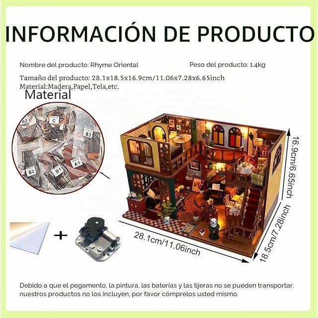 Foto 2 de 6 de TOPBSFARNY Kit de casa de muñecas en miniatura, casa de muñecas de madera con muebles y luz LED