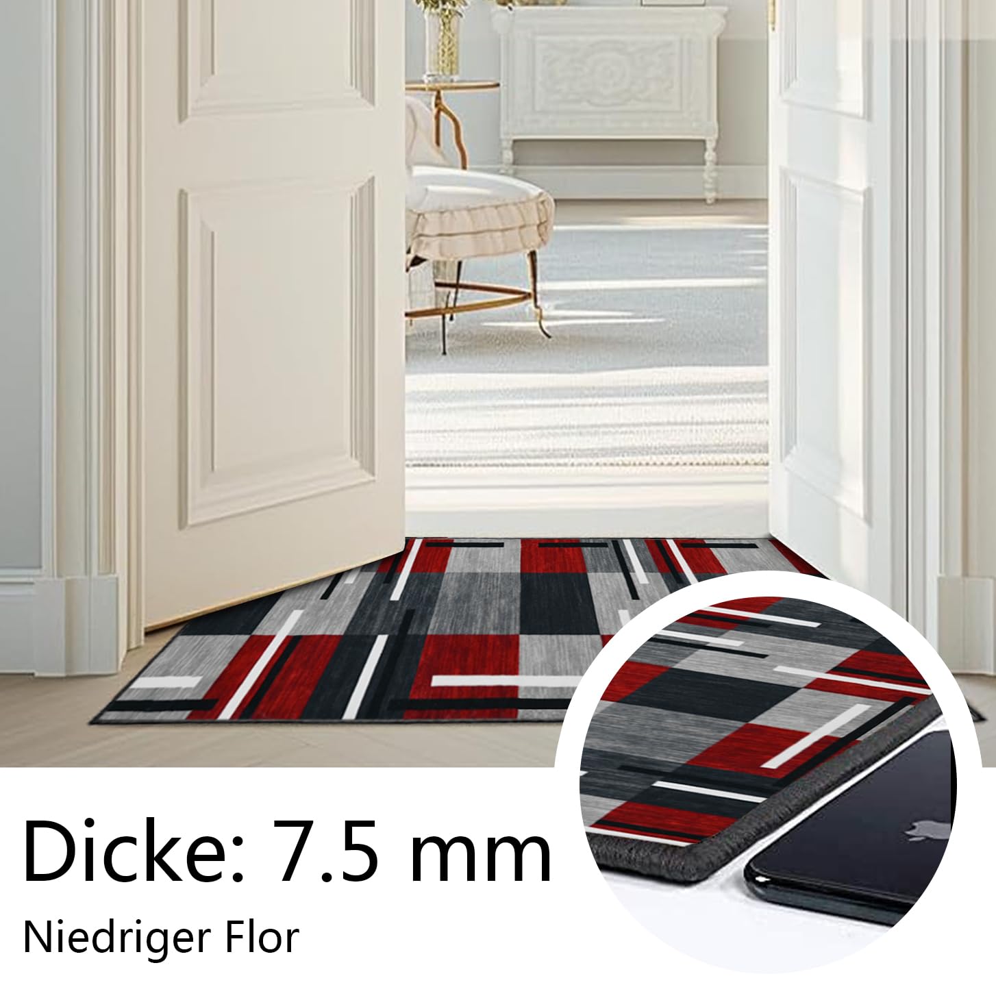 Tapis Cuisine Lavable en Machine, Tapis de Couloir Antidérapant, Tapis Salle De Bain Poil Court Doux, Tapis Entree Interieur Motifs Géométriques 60x200cm
