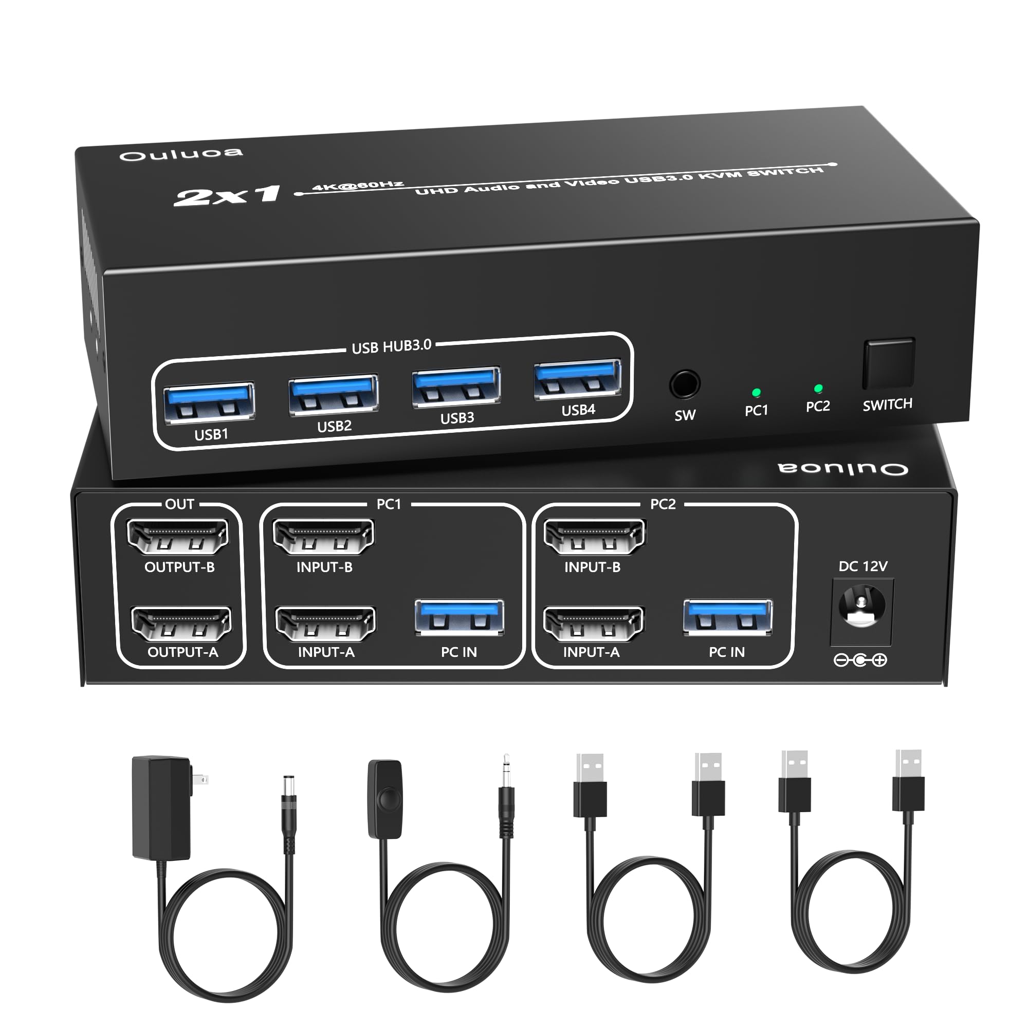 KVM Switch 2 Monitors 2 Computers 4K@60Hz，HDMI USB3.0 Dual Monitors KVM Switches with 4 USB 3.0 Port,Wired Remote,USB3.0 Cables Included(4K 2 PC 2 Monitor KVM)-image-32