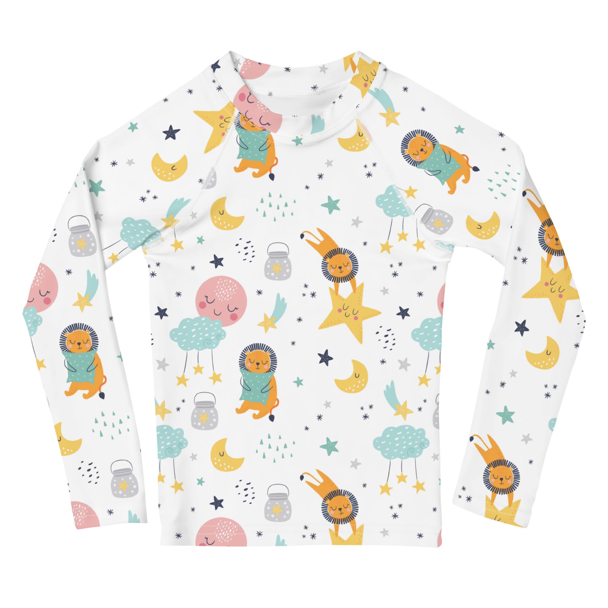 Rashguard Kinder Jungen, Langarm, Badeshirt, Schwimmshirt, Sonnenschutz, Badebekleidung, Schnelltrocknend, UPF 50+, Rash Top mit Print, Rash Guard Shirt, UV Shutz, Cute Lions, 92-128 cm (6/7)