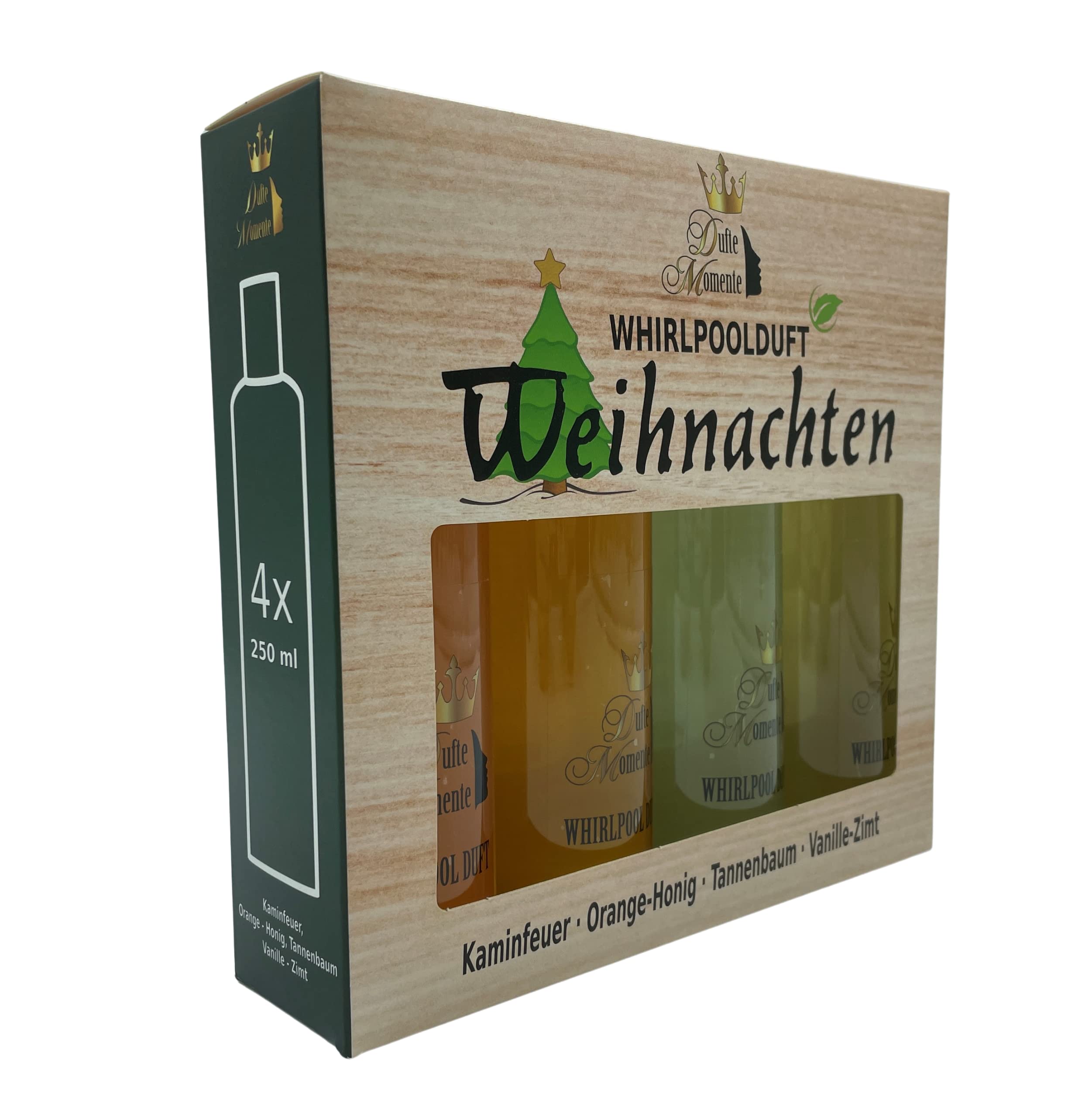Weihnachts Whirlpool Duft Set 4er - Geschenkset für Sie & Ihn - Schaumfrei Badezusatz für Spa & Badewanne - Duftkonzentrat mit Ätherischen Ölen | Kaminfeuer, Tannenbaum u.a. | Made in Germany