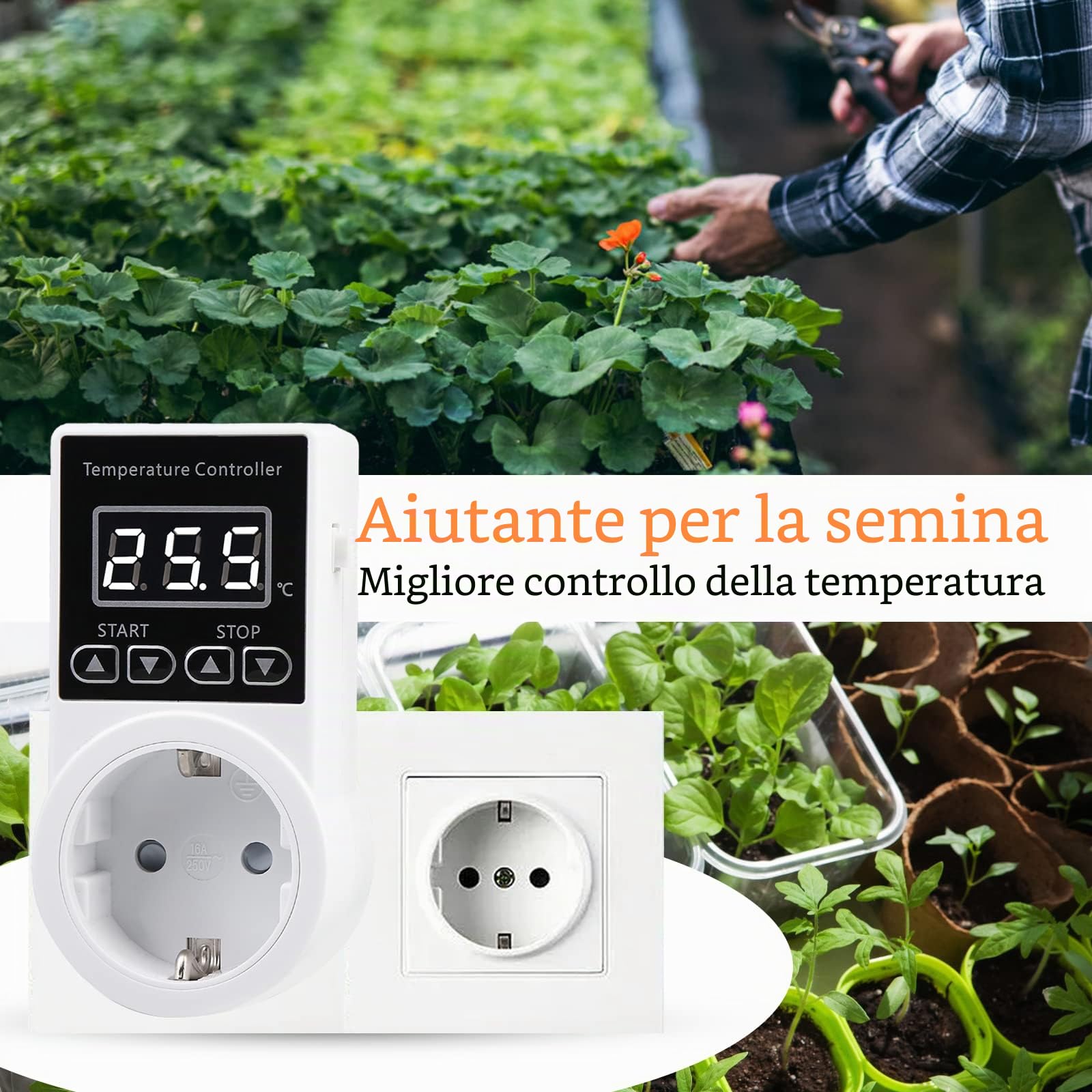 Vaileal Presa termostatica, regolatore di temperatura, regolatore di temperatura digitale con sonda, interruttore di temperatura impermeabile, termostato intelligente per serra, contenitore in vetro