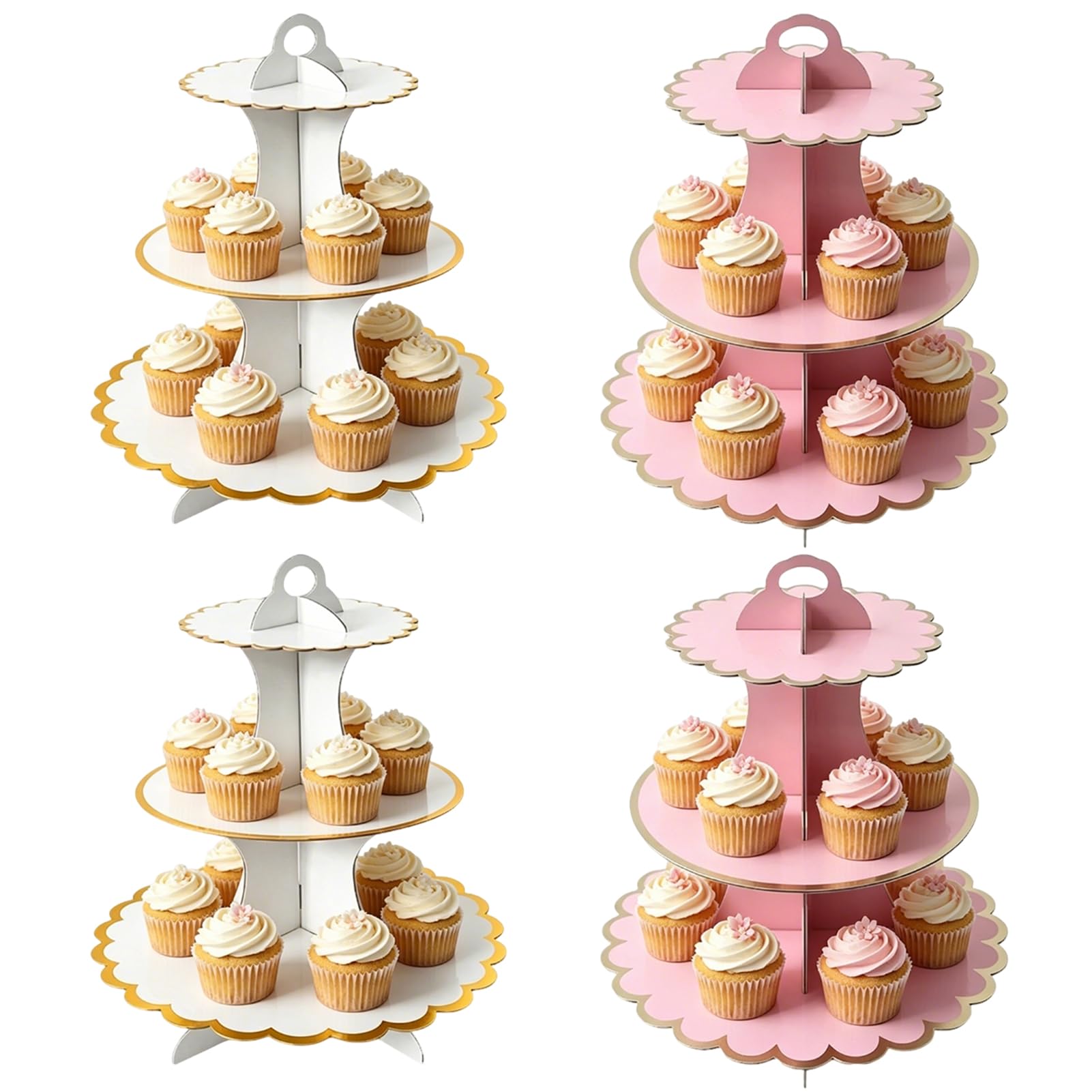 Aonuily Cupcake Cake Stand, 4 Pack 3-Tier Cardboard Cake Stand Afternoon Tea Stands Round Tower Dessert Display Holder for Birthday, Wedding,Party, Baby Shower