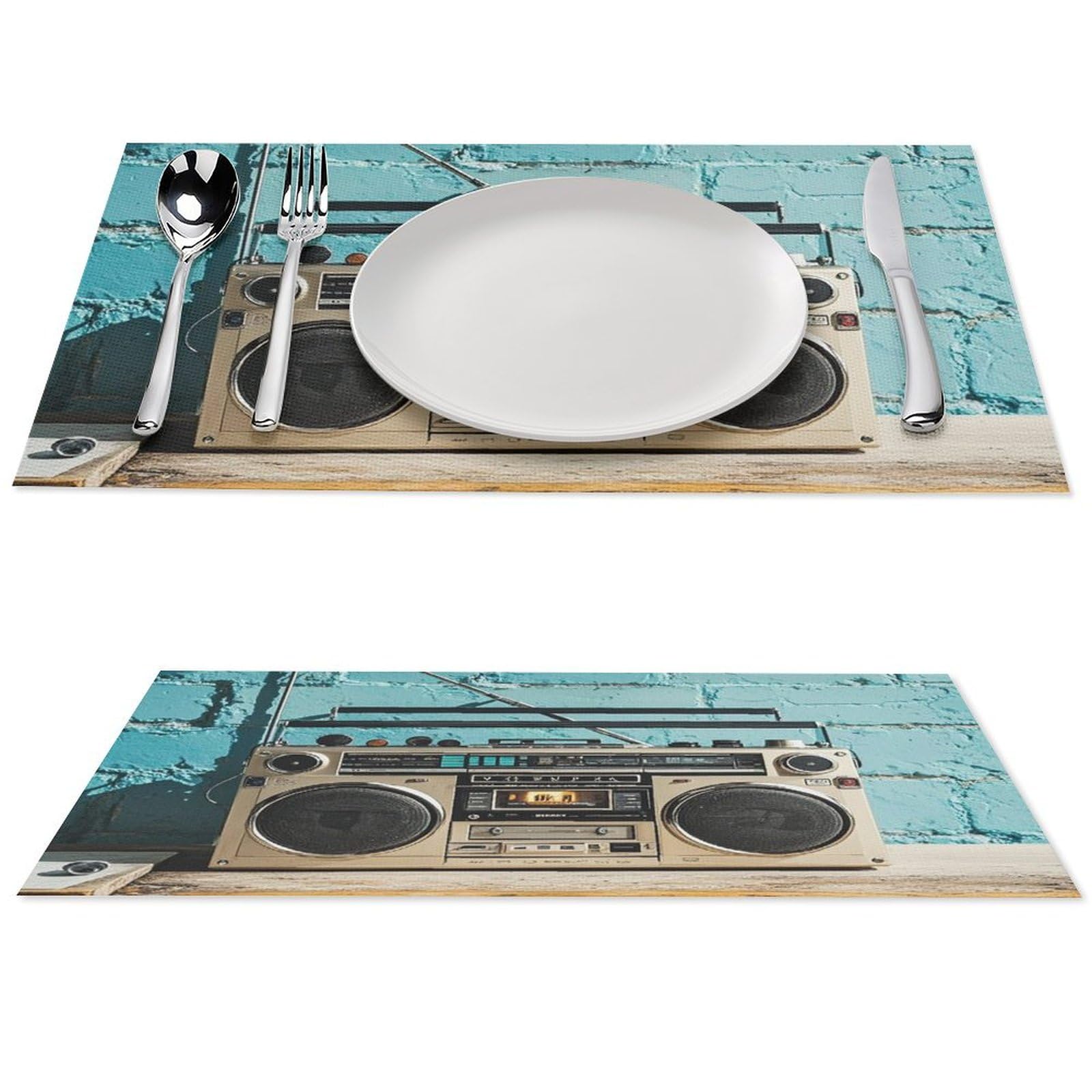 Set de table vintage Boombox en PVC antidérapant lot de 4