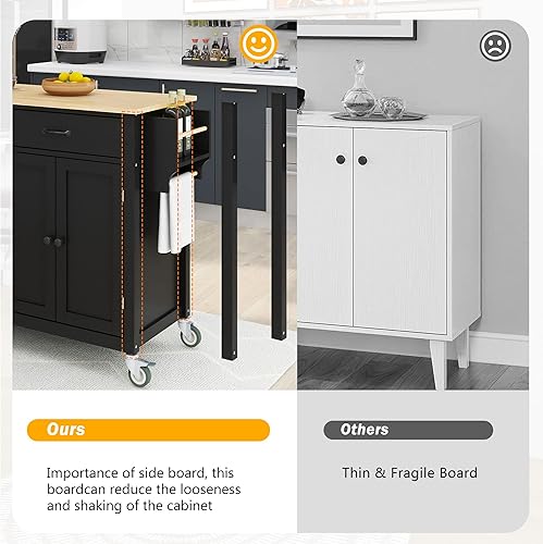 Miniatura 7 de LUMISOL Carrito de isla de cocina grande con 2 cajones, isla de cocina con ruedas con parte superior de madera maciza, isla portátil con 2 gabinetes