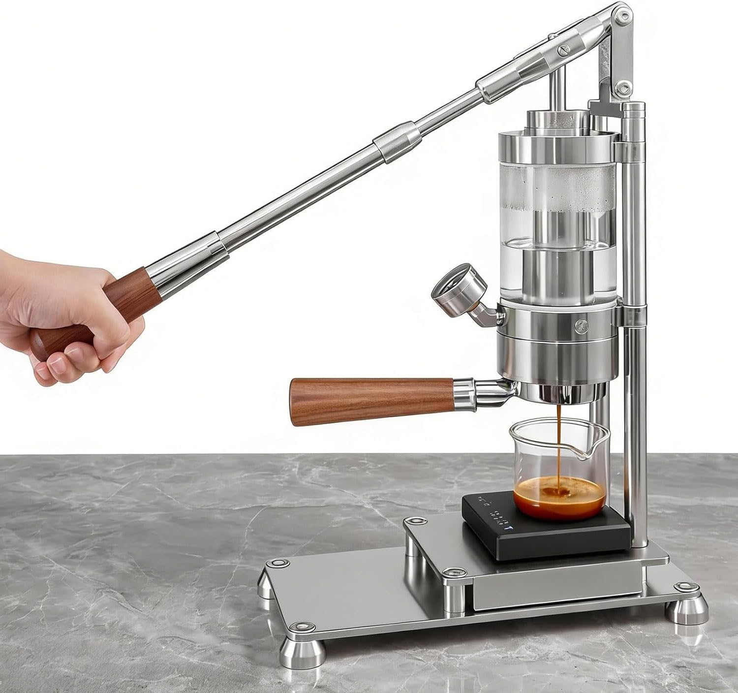 Portable Espresso Maker - Hand-Pressed Coffee Machine with Solid Wood Handle, for Perfect Cappuccinos and Lattes Anywhere